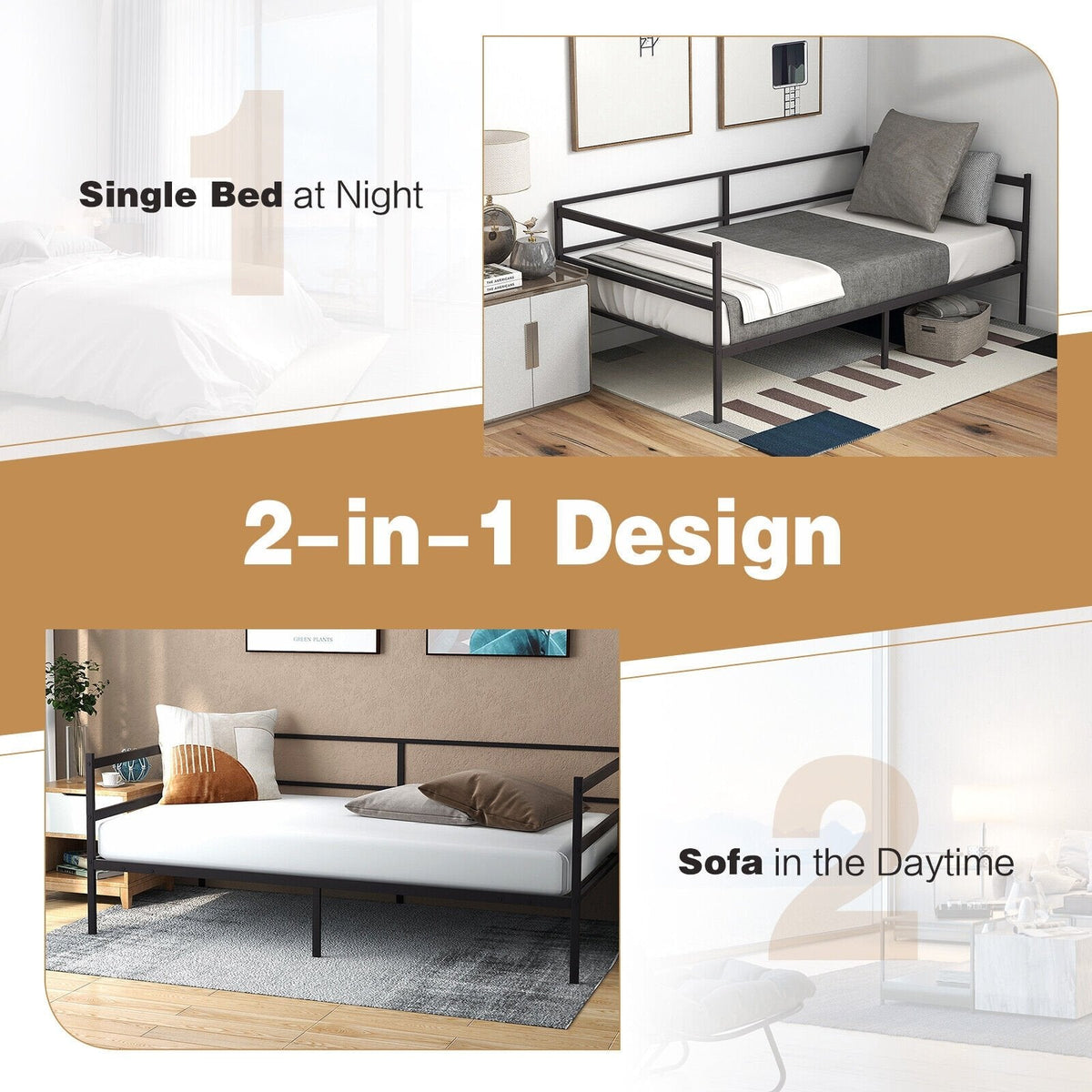Armazón metálico de sofá cama individual para sala de estar o dormitorio