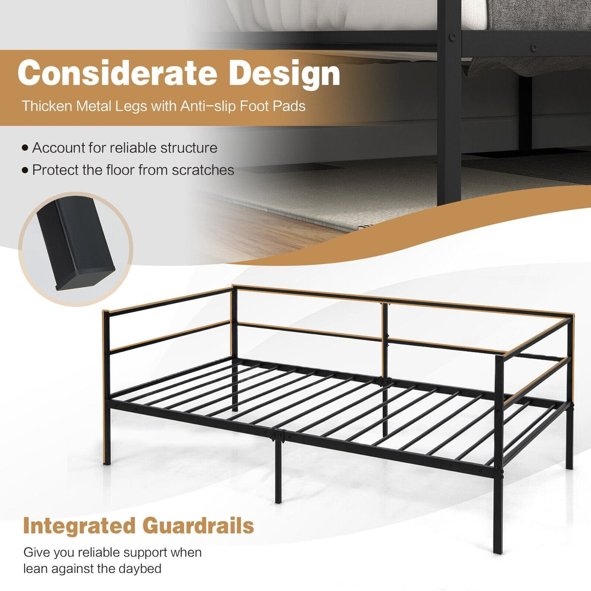 Armazón metálico de sofá cama individual para sala de estar o dormitorio
