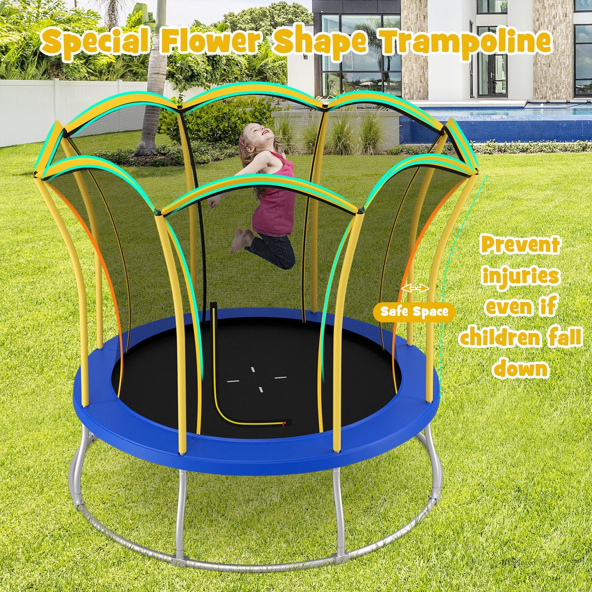 Trampoline de 3 mètres en forme de fleur unique avec cadre en acier galvanisé-Jaune