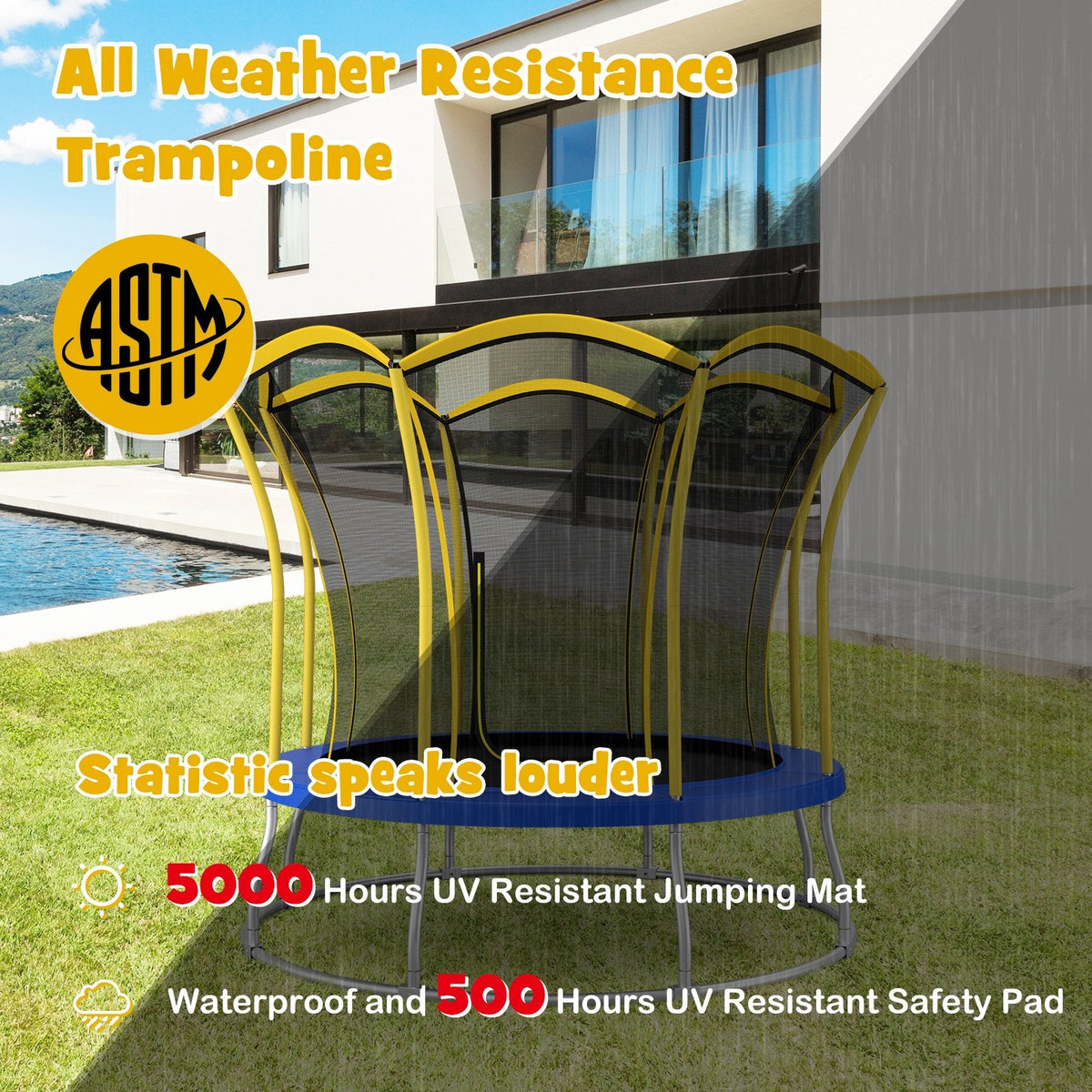 Trampoline de 3 mètres en forme de fleur unique avec cadre en acier galvanisé-Jaune