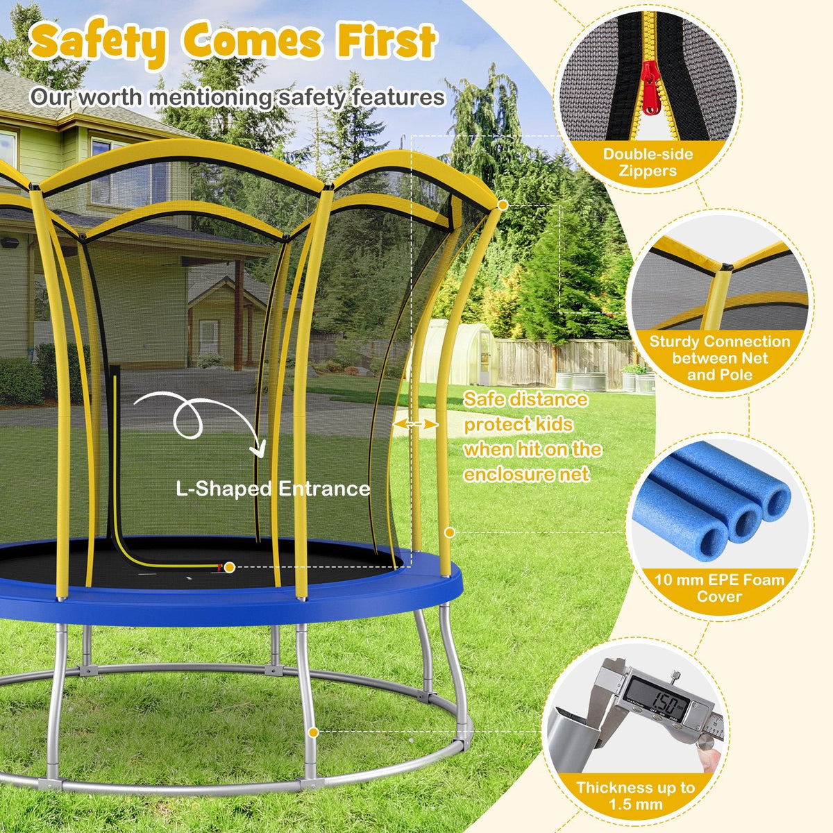 Trampoline de 3 mètres en forme de fleur unique avec cadre en acier galvanisé-Jaune