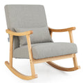 Mecedora tapizada con almohada y estructura de madera de caucho - gris