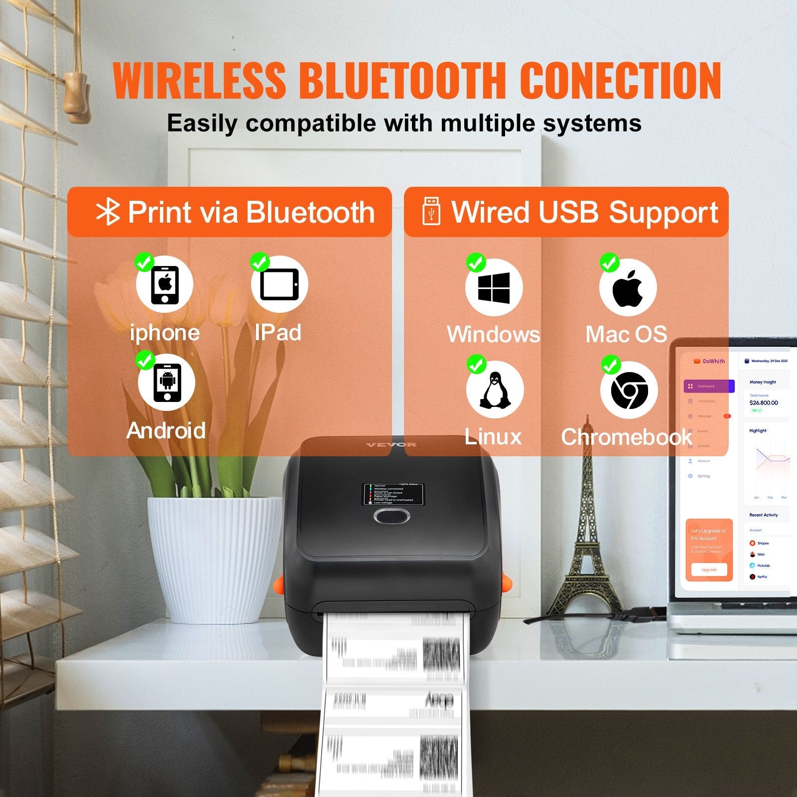 Thermal Label Printer, 300DPI for 4x6 Mailing Packages, Wireless Sapphire Castor