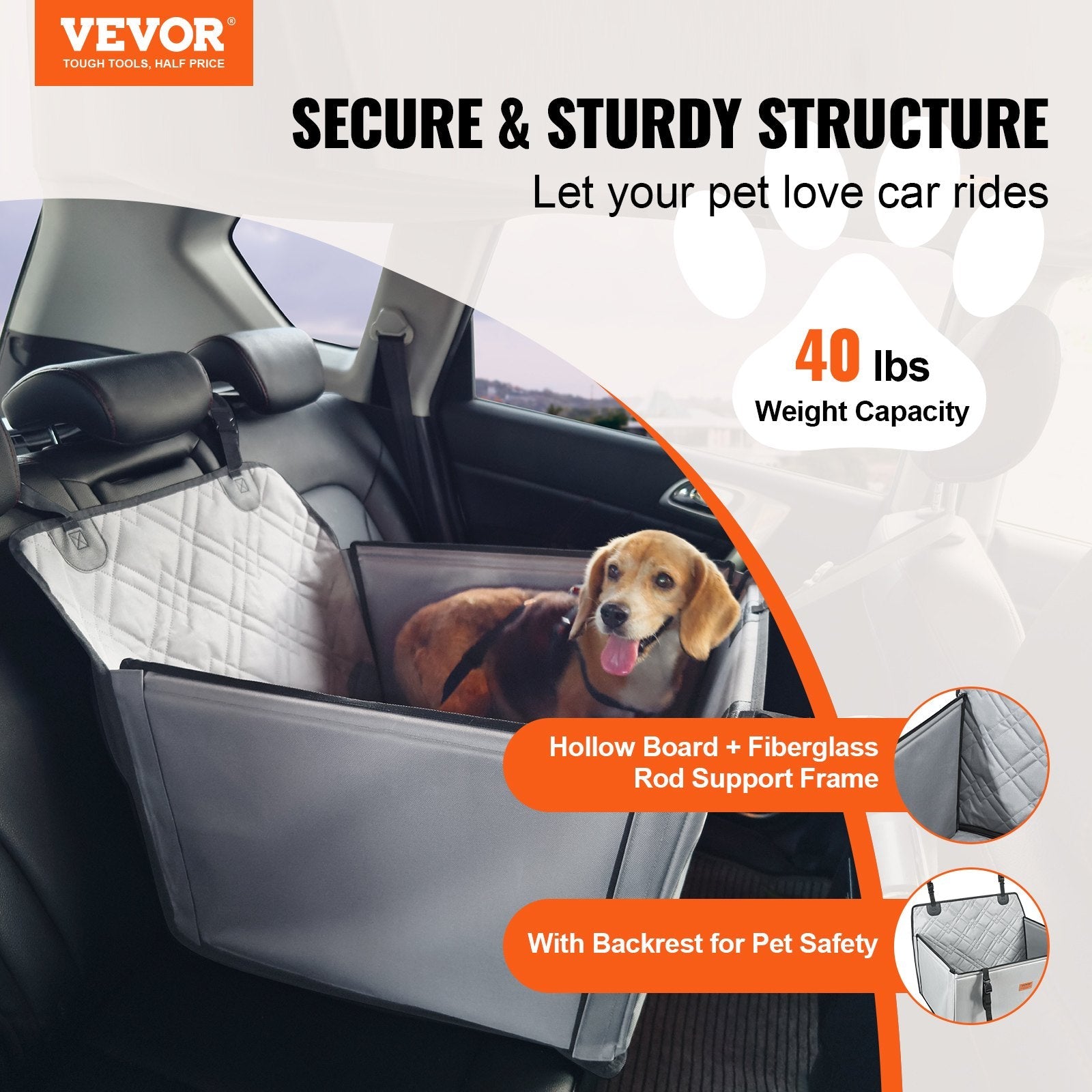 Dog Car Seat, Waterproof Dog Booster Seat for Car with Support Frame, Sapphire Castor