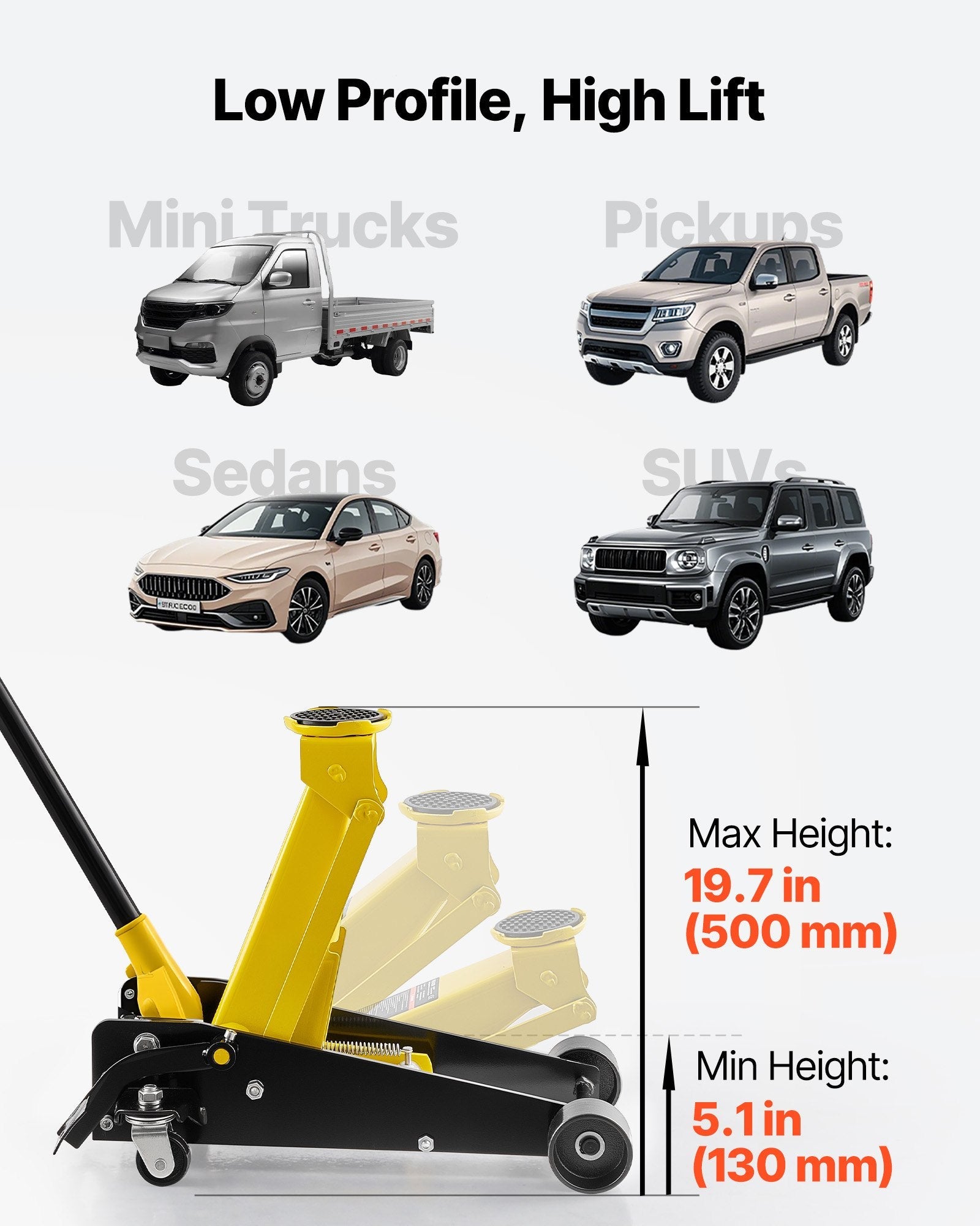 Low Profile Floor Jack, 3 Ton Capacity, Steel Racing Floor Jack with Sapphire Castor