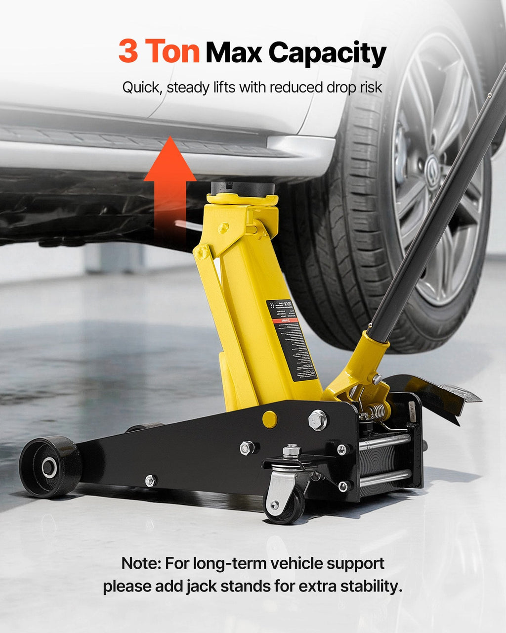 Low Profile Floor Jack, 3 Ton Capacity, Steel Racing Floor Jack with Sapphire Castor