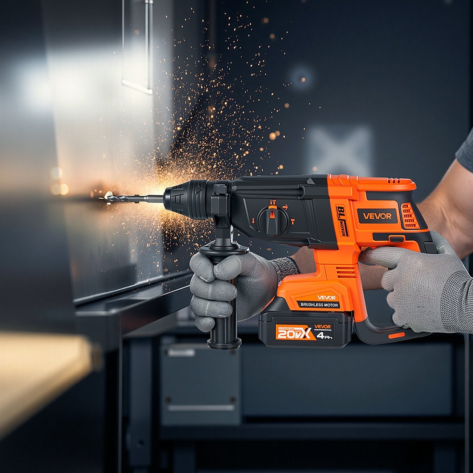 20V Brushless Cordless Hammer Drill, Lithium-Ion 1.1 Inch Rotary Sapphire Castor
