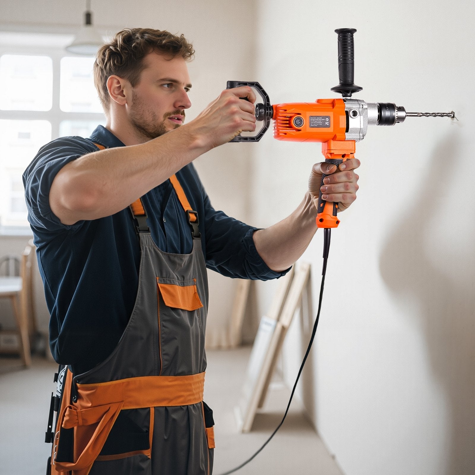 Drill Mixer, 15.89mm Corded Electric Drill Mixer Set, 0-750RPM 3A Sapphire Castor