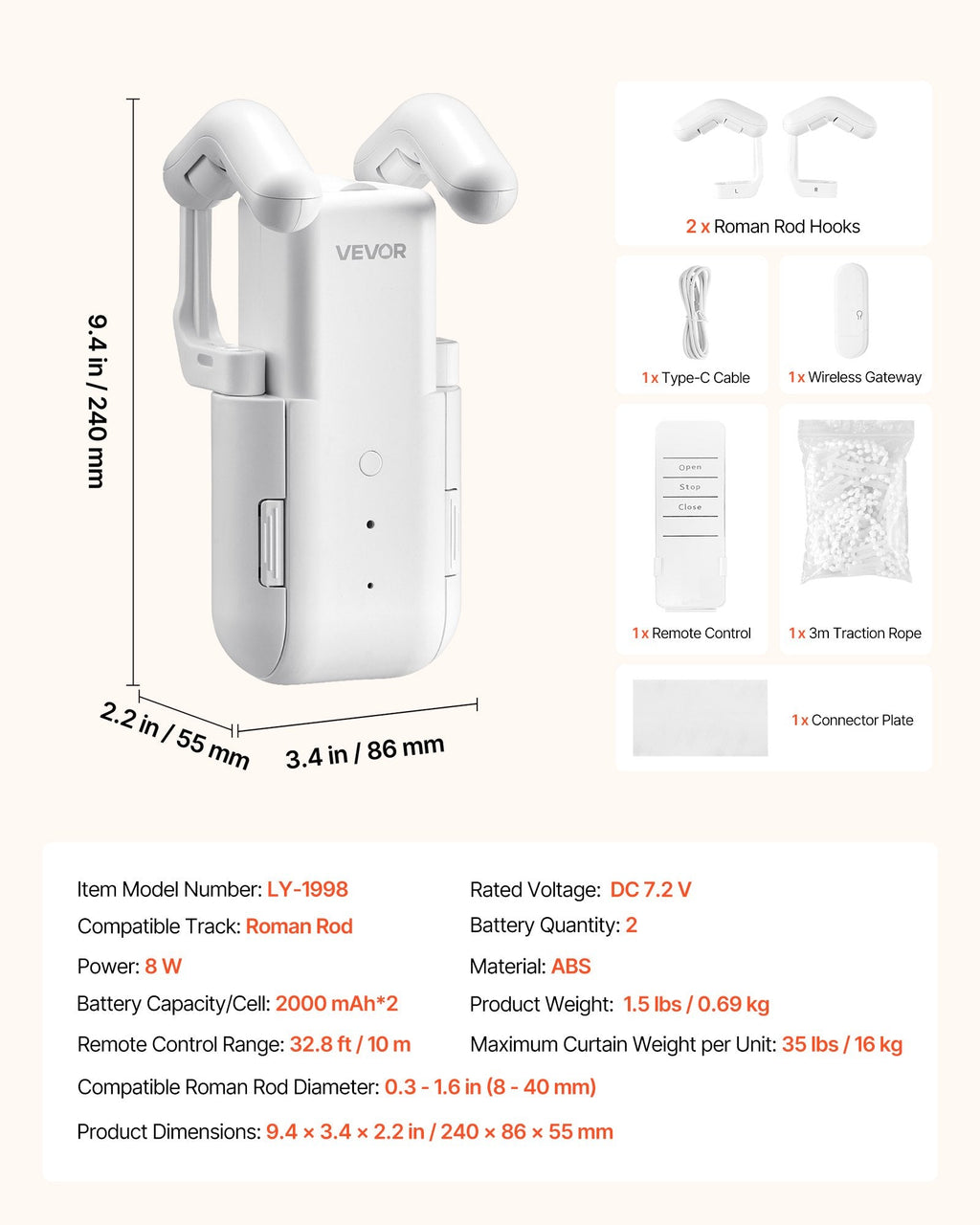 Automatic Curtain Opener, APP and Remote Control, Hub Included, Sapphire Castor