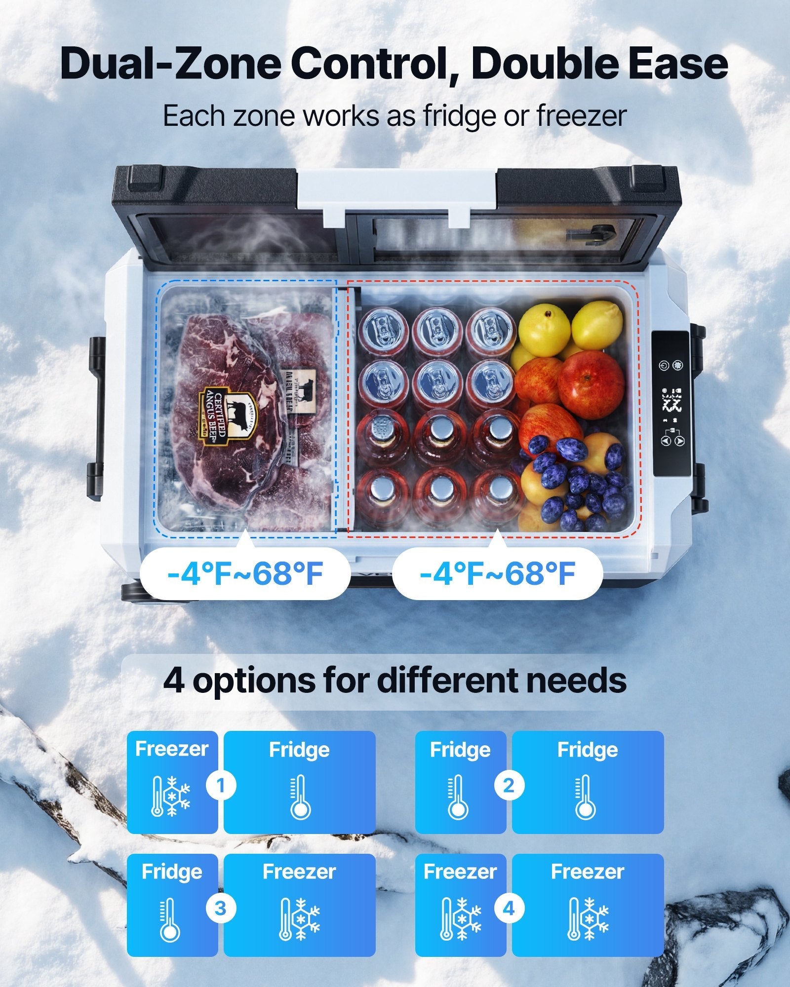 Car Refrigerator, DC 12/24V AC100-240V Compressor Electric Cooler, Sapphire Castor
