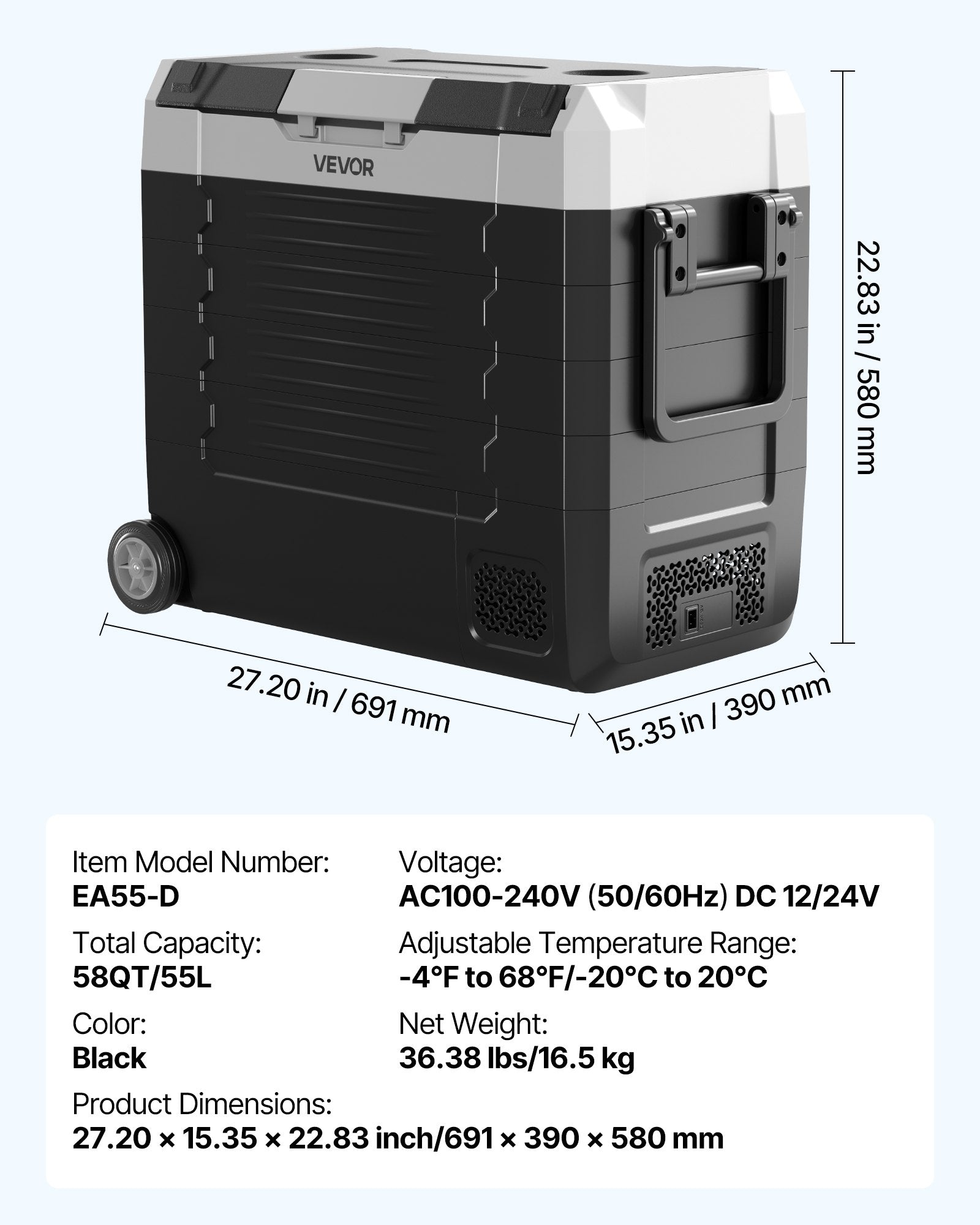 Car Refrigerator, DC 12/24V AC100-240V Compressor Electric Cooler, Sapphire Castor