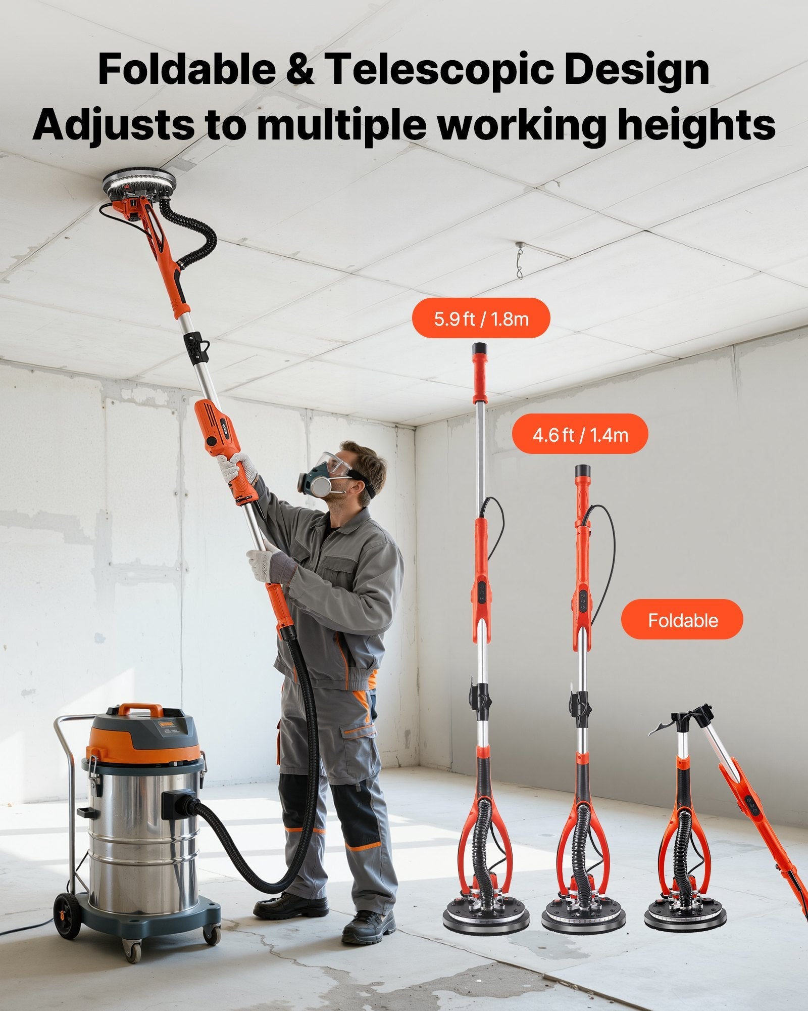 Drywall Sander, 950W Electric Drywall Sander, Popcorn Ceiling Removal Sapphire Castor