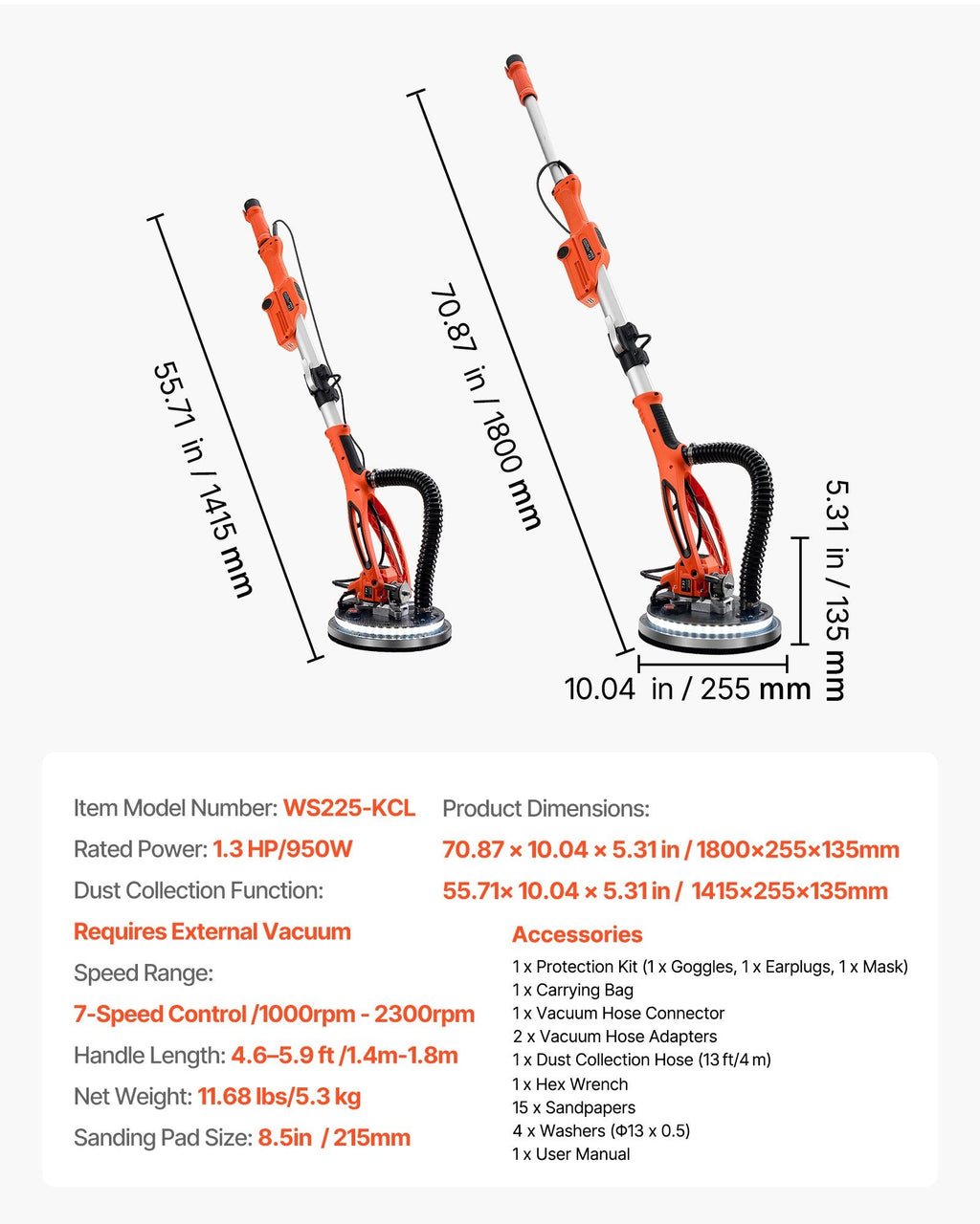 Drywall Sander, 950W Electric Drywall Sander, Popcorn Ceiling Removal Sapphire Castor