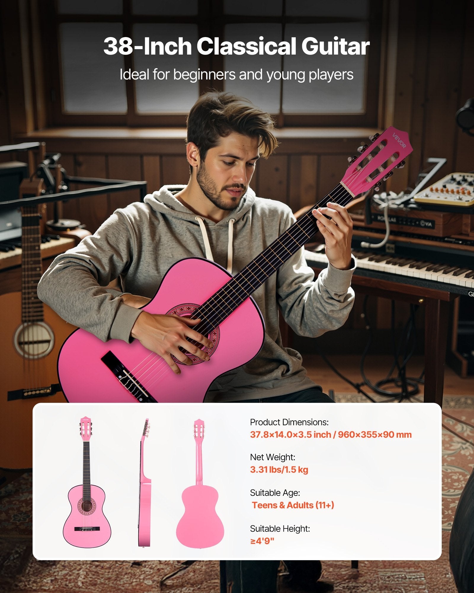 Classical Guitar, 960 mm, Wood Classical Guitar Starter Kit for Sapphire Castor