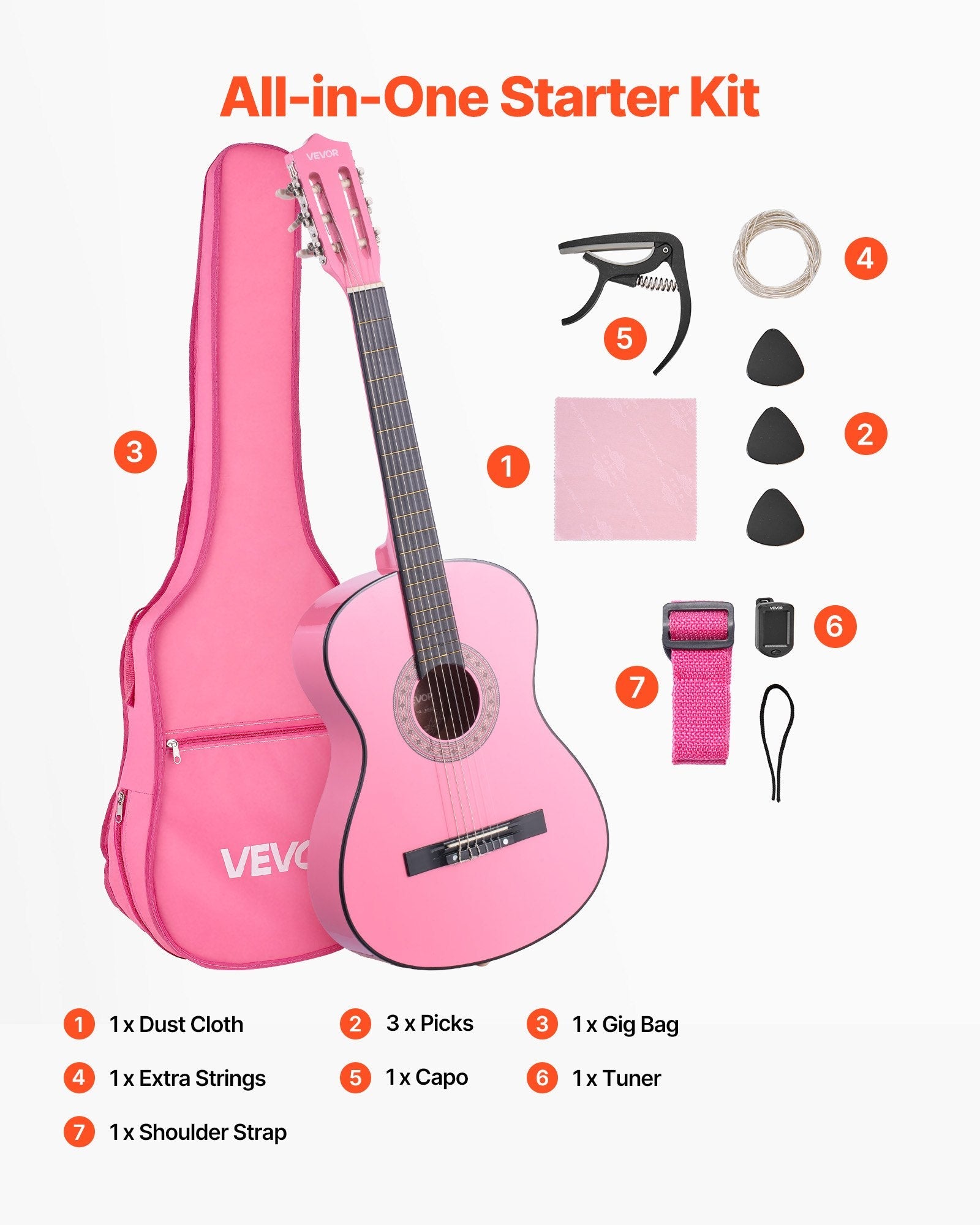 Classical Guitar, 960 mm, Wood Classical Guitar Starter Kit for Sapphire Castor
