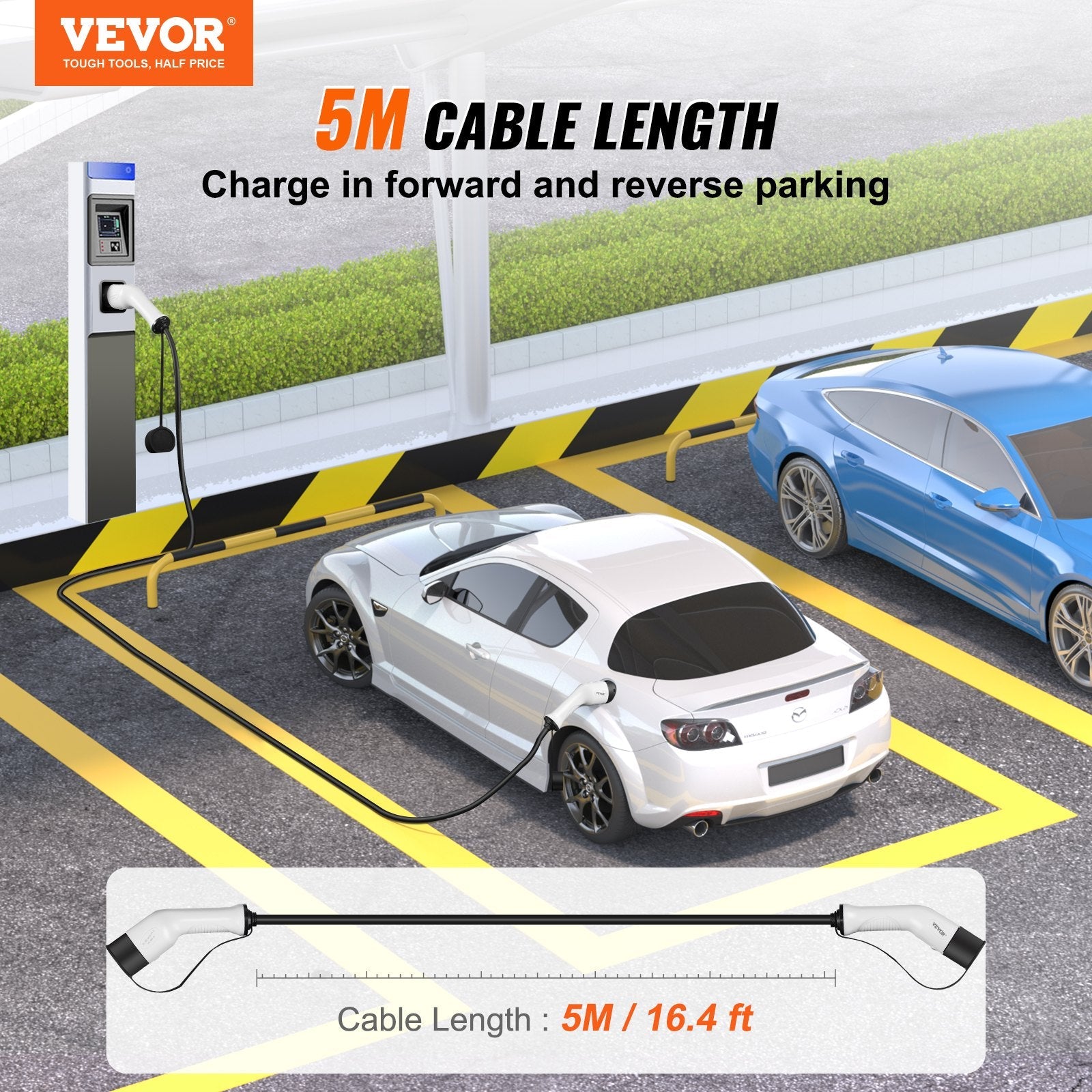Type 2 to Type 2 EV Charging Cable, 16Amp, 11kW 5 Meters Three Phase Sapphire Castor