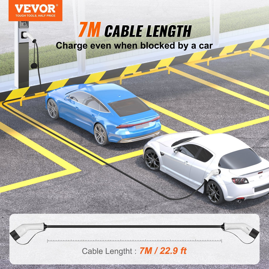Type 2 to Type 2 EV Charging Cable, 32Amp, 22kW 7 Meters Three Phase Sapphire Castor