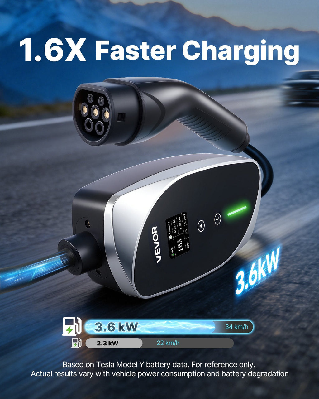 Mobile Wallbox, 3.6 kW 16A, Type 2 Portable EV Charger, Single Phase Sapphire Castor