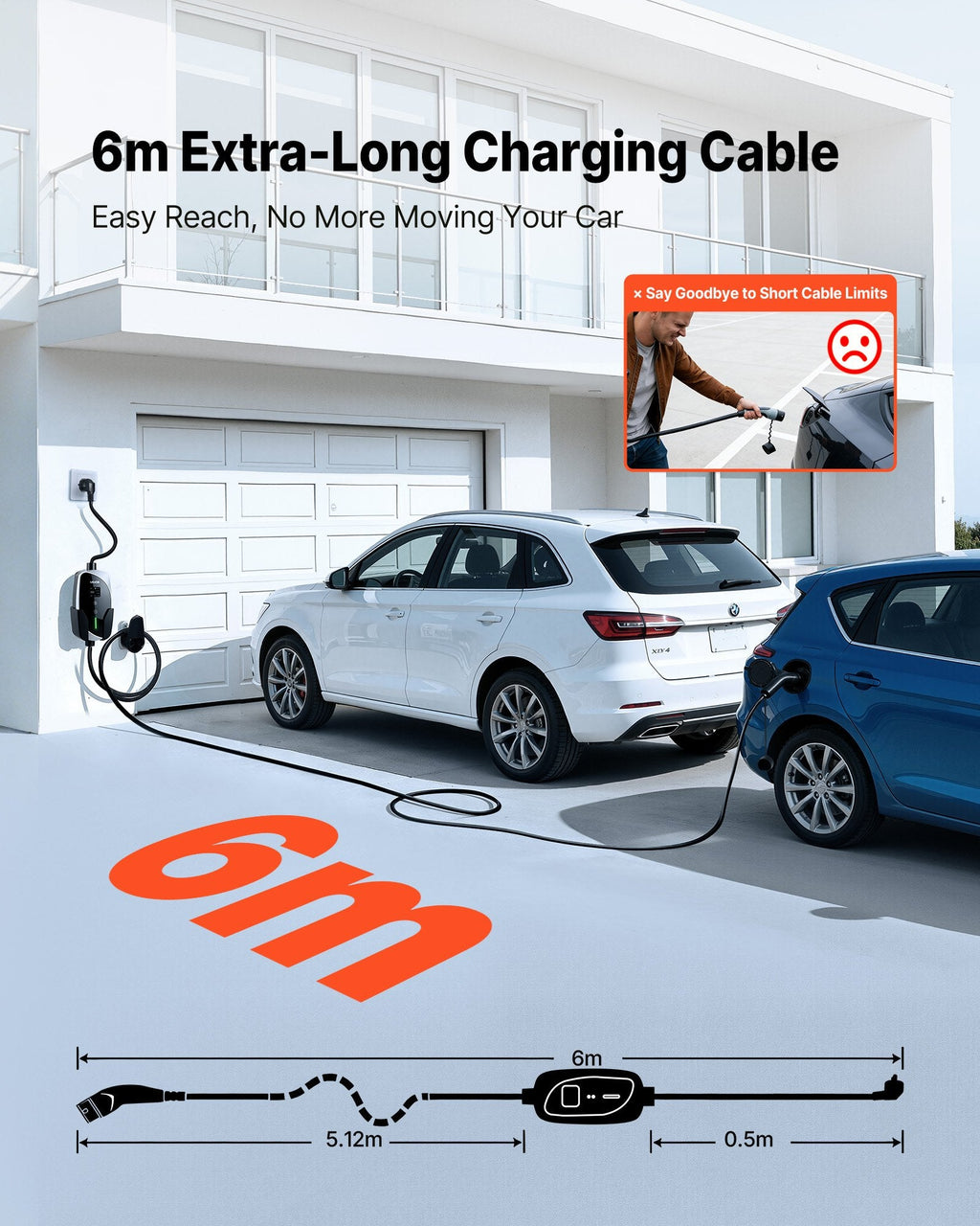 Mobile Wallbox, 3.6 kW 16A, Type 2 Portable EV Charger, Single Phase Sapphire Castor