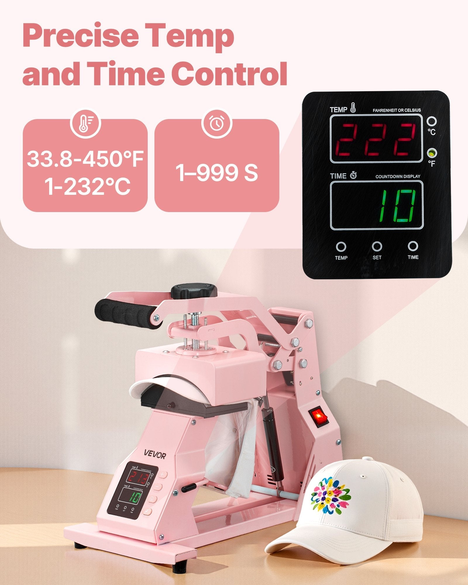 Hat Heat Press Machine, with 4pcs Interchangeable Platens, Precise Sapphire Castor