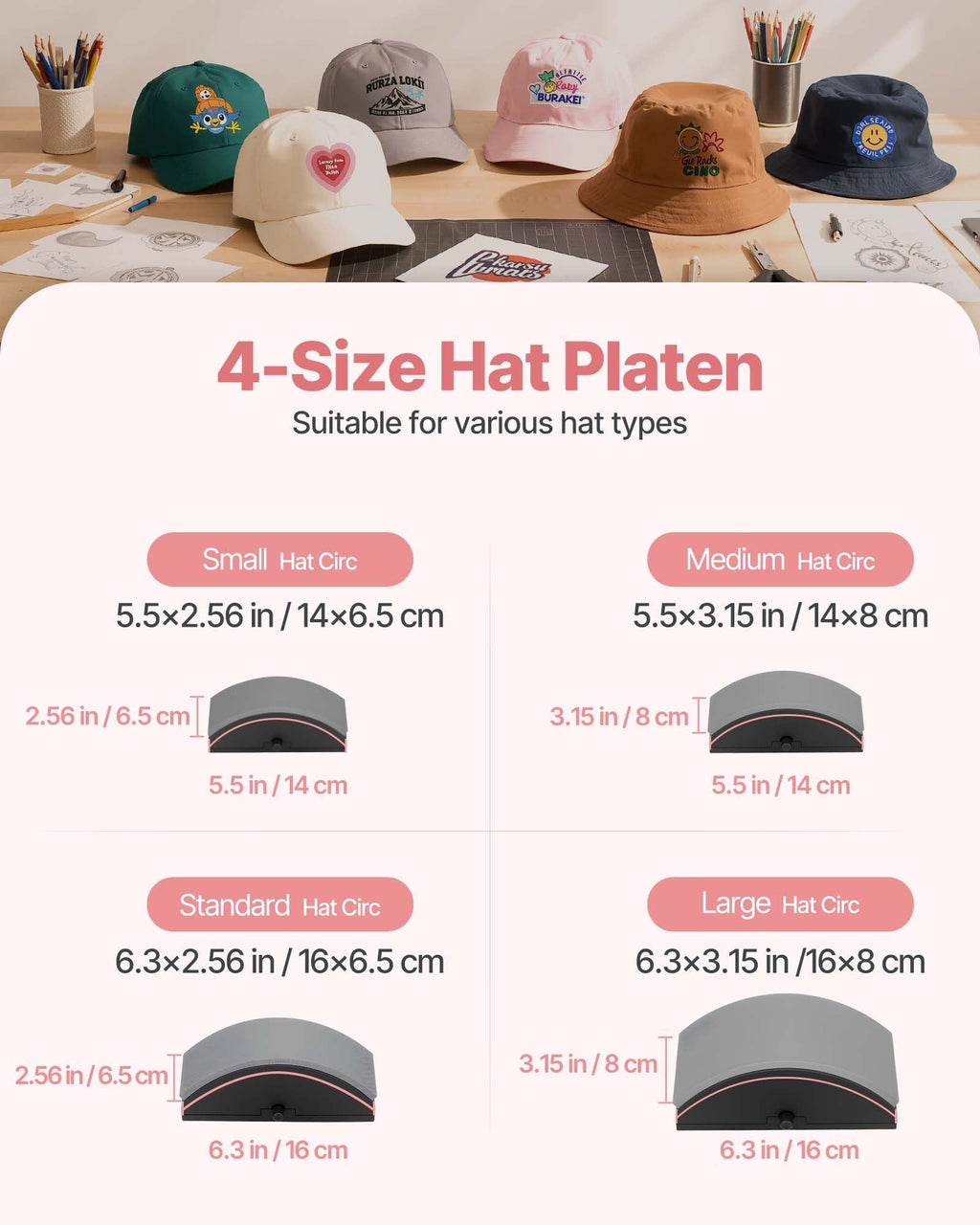 Hat Heat Press Machine, with 4pcs Interchangeable Platens, Precise Sapphire Castor