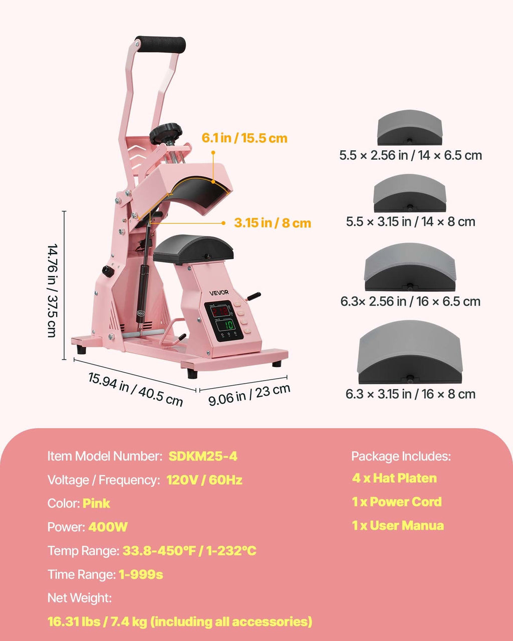 Hat Heat Press Machine, with 4pcs Interchangeable Platens, Precise Sapphire Castor