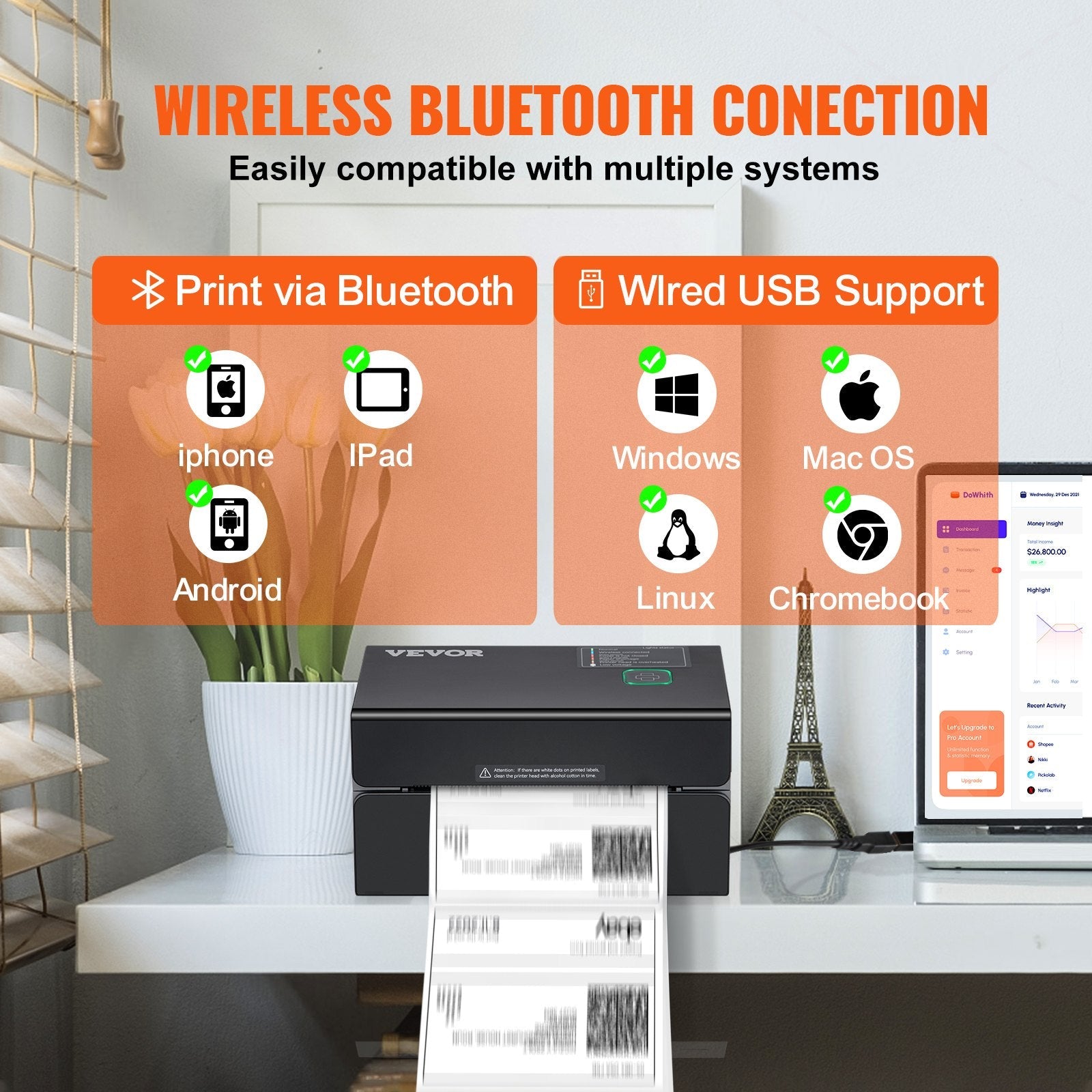 Thermal Label Printer, 300DPI for 4x6 Mailing Packages, Bluetooth & Sapphire Castor