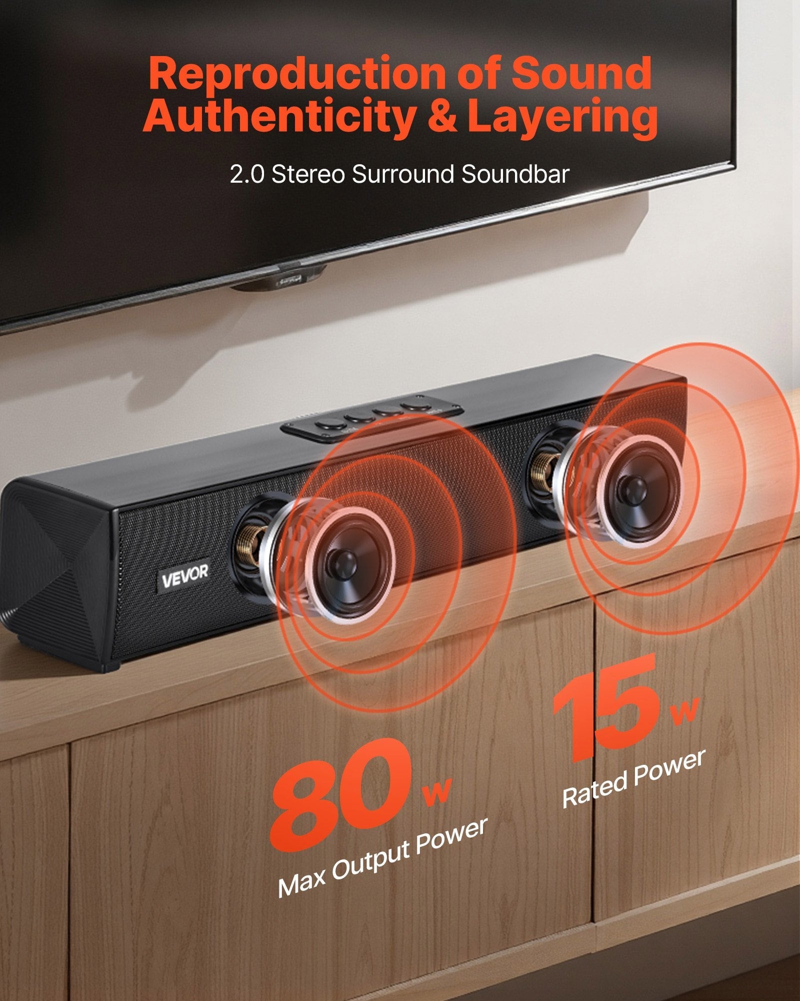 Sound Bar for Smart TV, 2.0 Channel, 450 mm Compact Soundbar TV Sapphire Castor