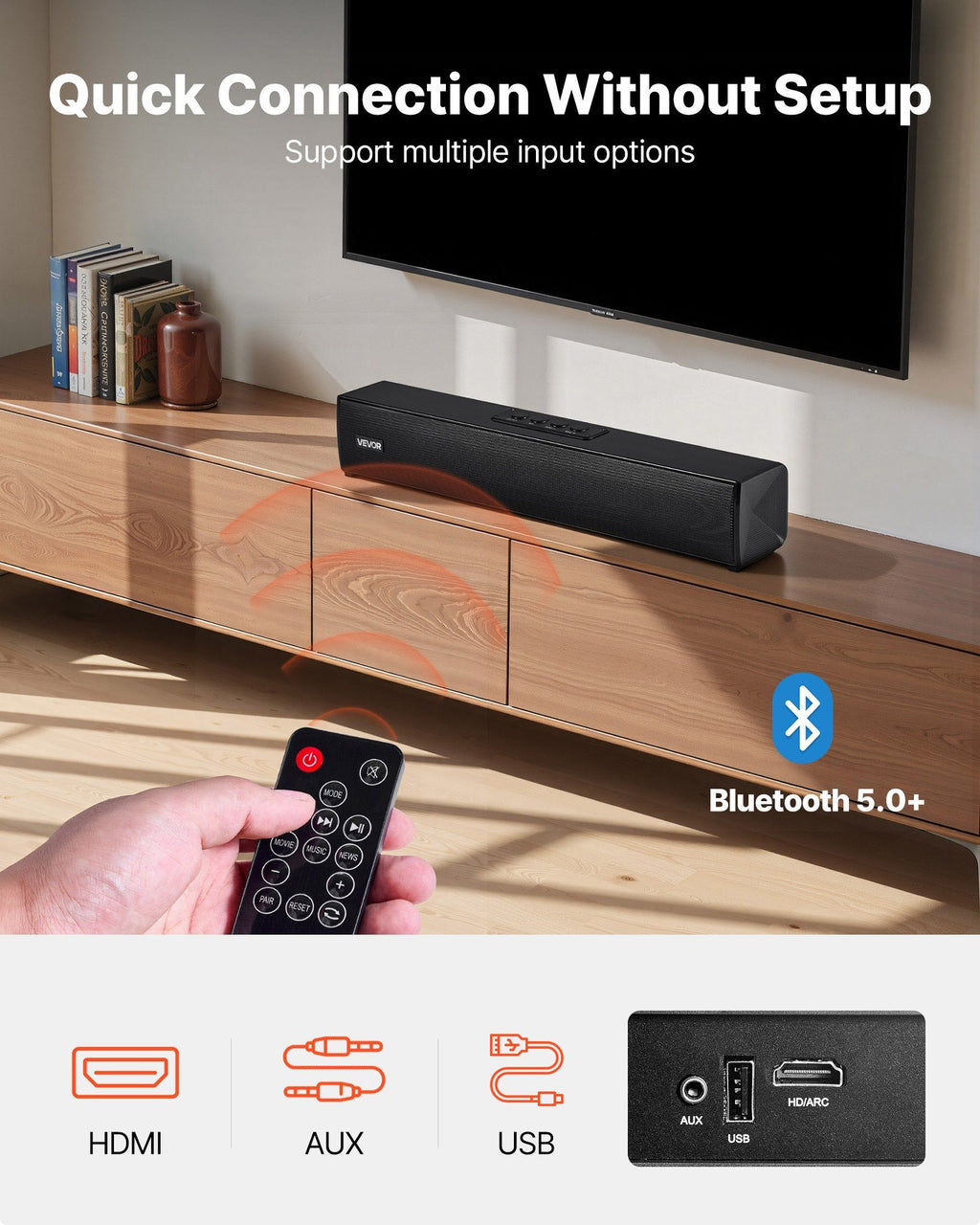Sound Bar for Smart TV, 2.0 Channel, 450 mm Compact Soundbar TV Sapphire Castor