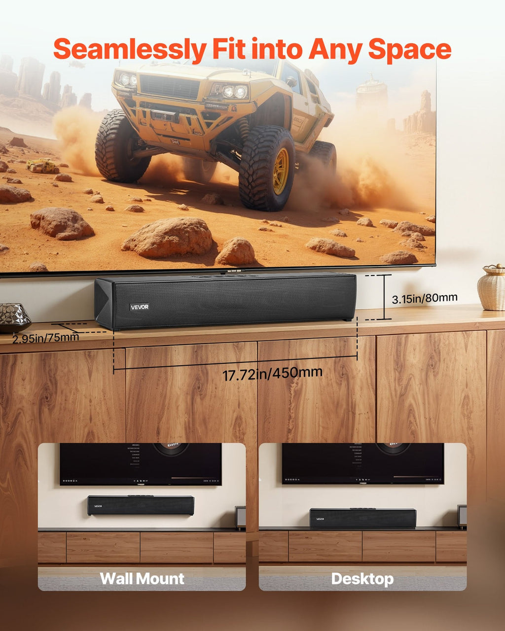 Sound Bar for Smart TV, 2.0 Channel, 450 mm Compact Soundbar TV Sapphire Castor