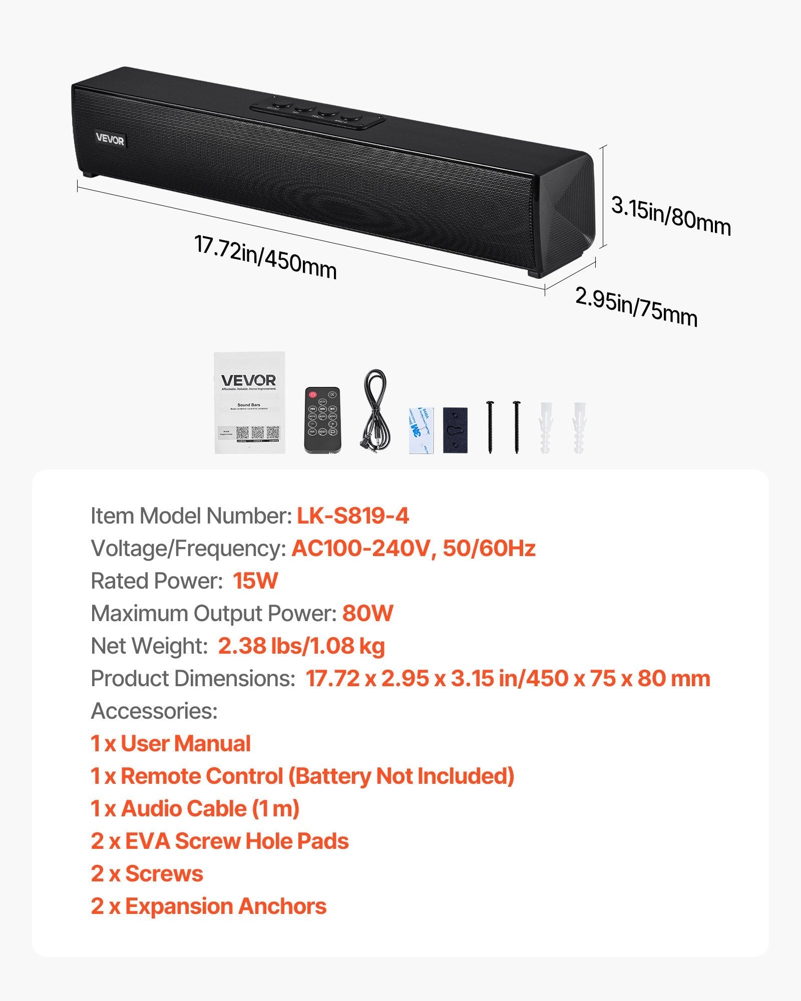 Sound Bar for Smart TV, 2.0 Channel, 450 mm Compact Soundbar TV Sapphire Castor