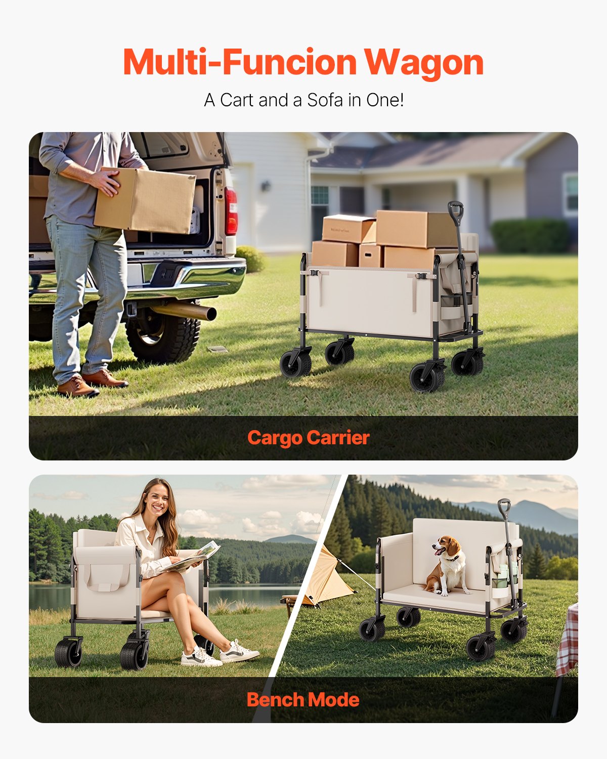 Collapsible Folding Wagon, 550lb Load & 220L, 2 in 1 Foldable Wagon Sapphire Castor