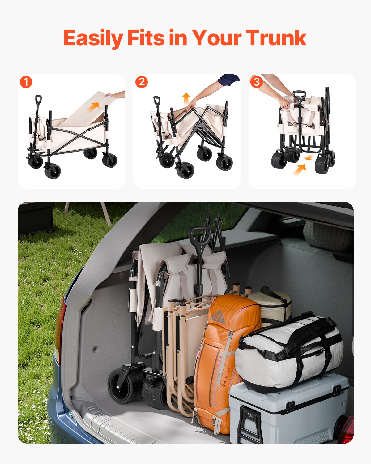 Collapsible Folding Wagon, 550lb Load & 220L, 2 in 1 Foldable Wagon Sapphire Castor
