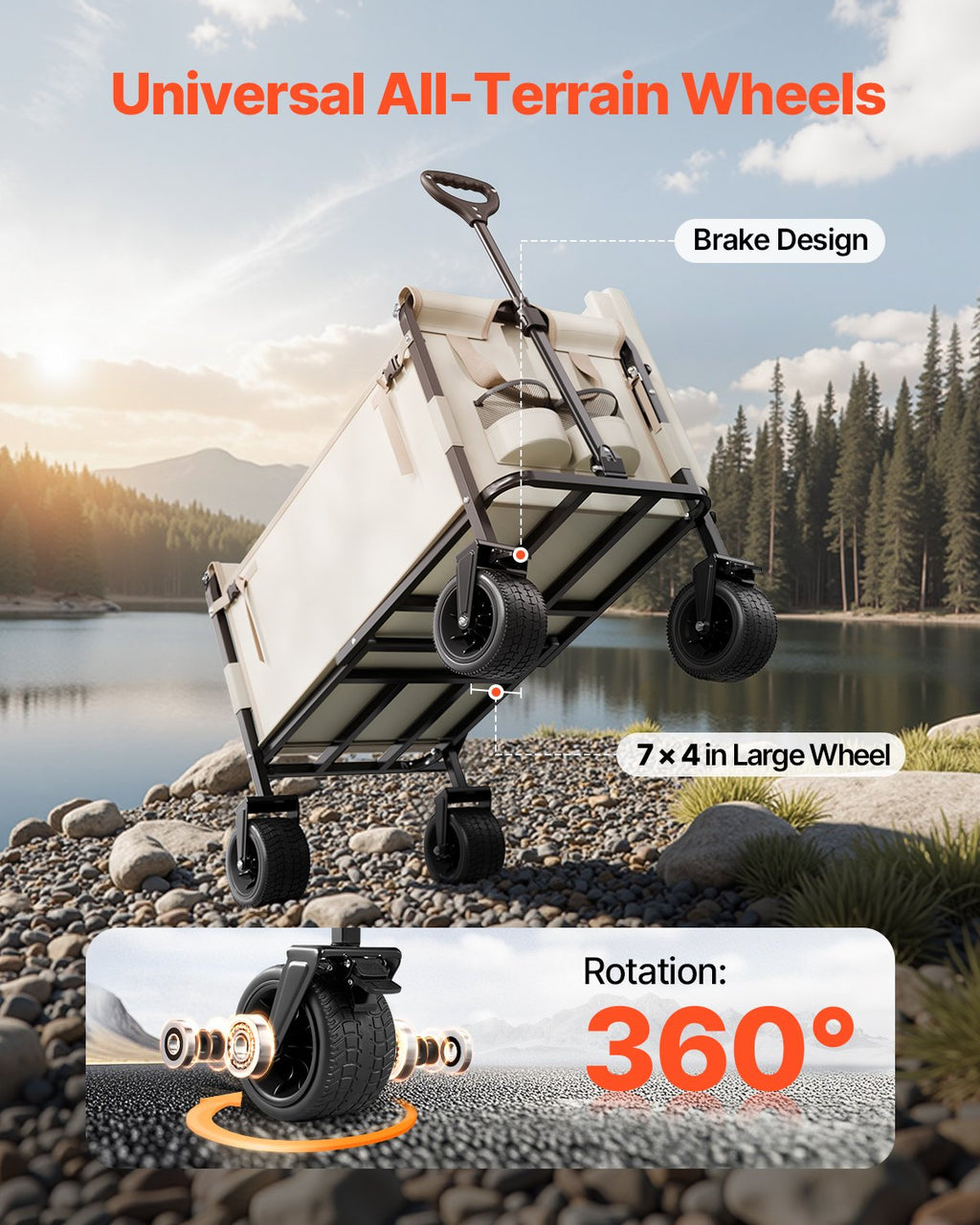 Collapsible Folding Wagon, 550lb Load & 220L, 2 in 1 Foldable Wagon Sapphire Castor