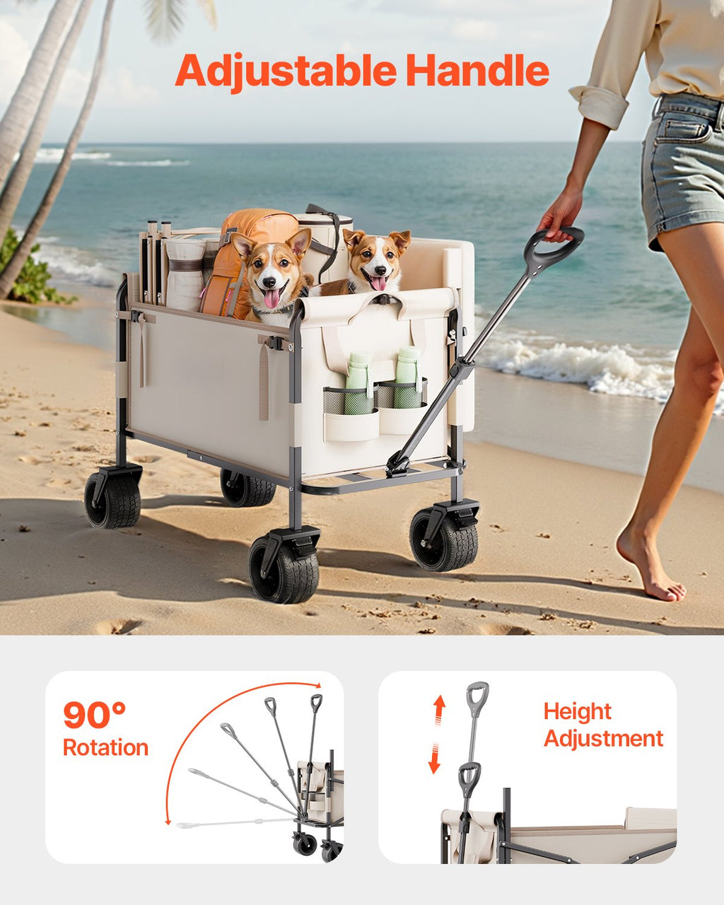 Collapsible Folding Wagon, 550lb Load & 220L, 2 in 1 Foldable Wagon Sapphire Castor