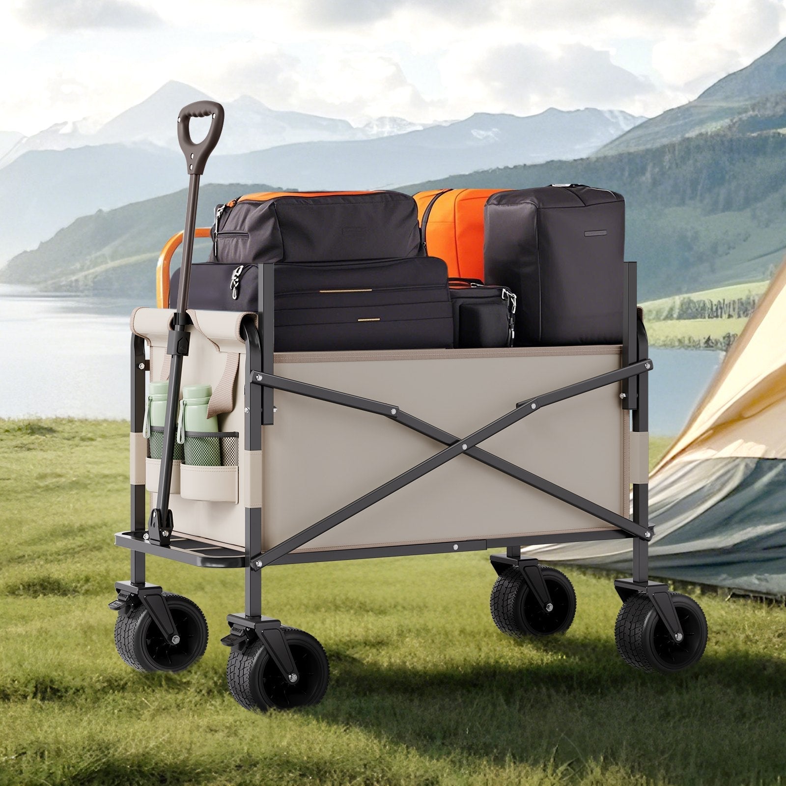 Collapsible Folding Wagon, 550lb Load & 220L, 2 in 1 Foldable Wagon Sapphire Castor