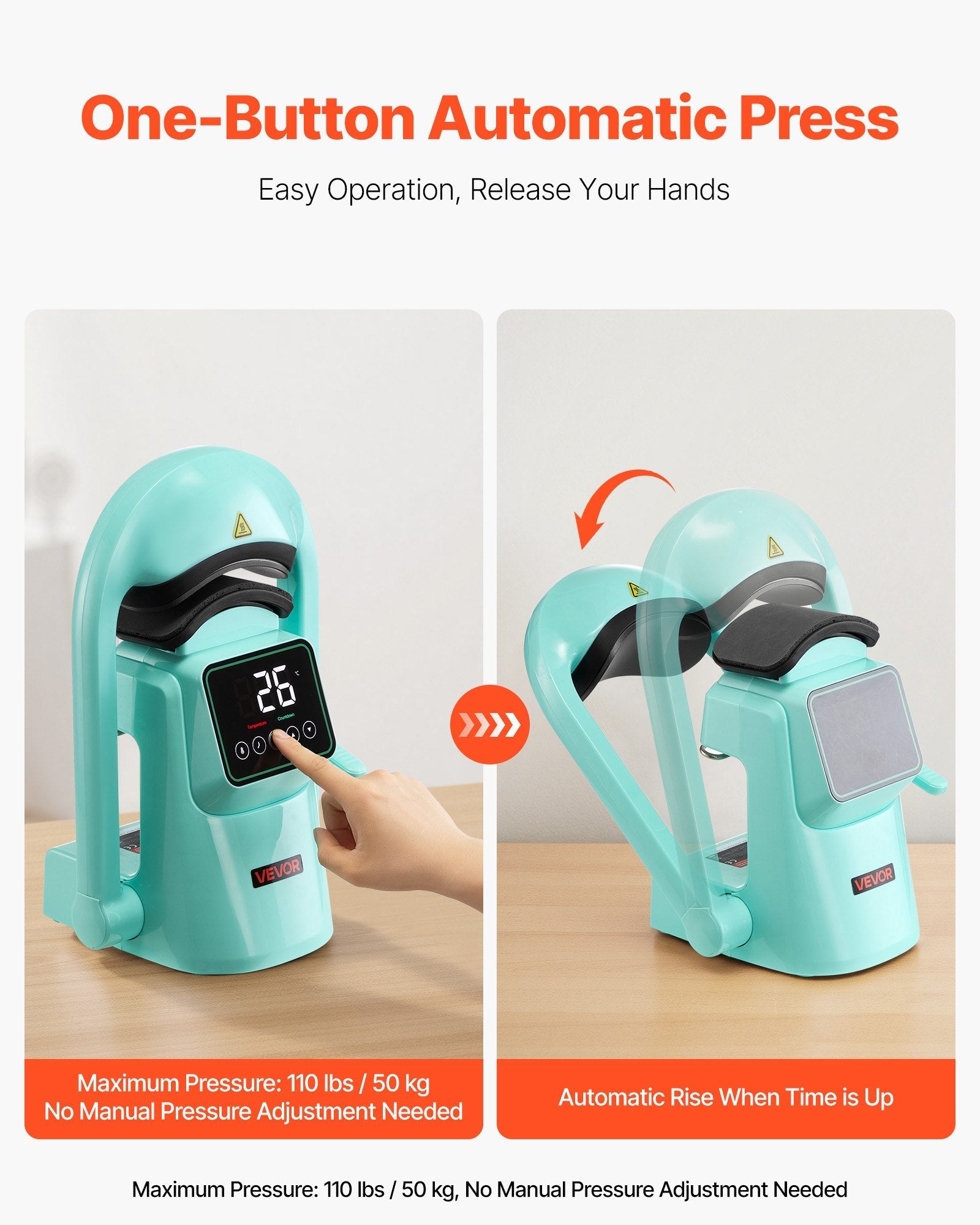 Auto Hat Heat Press Machine, with 2pcs Interchangeable Platens, Sapphire Castor