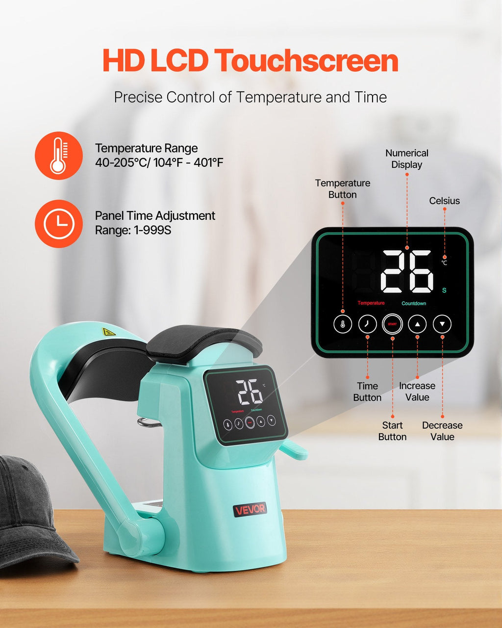 Auto Hat Heat Press Machine, with 2pcs Interchangeable Platens, Sapphire Castor