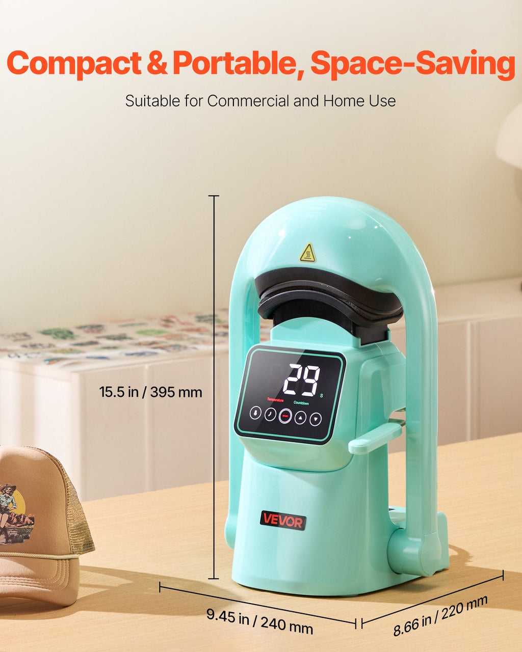 Auto Hat Heat Press Machine, with 2pcs Interchangeable Platens, Sapphire Castor