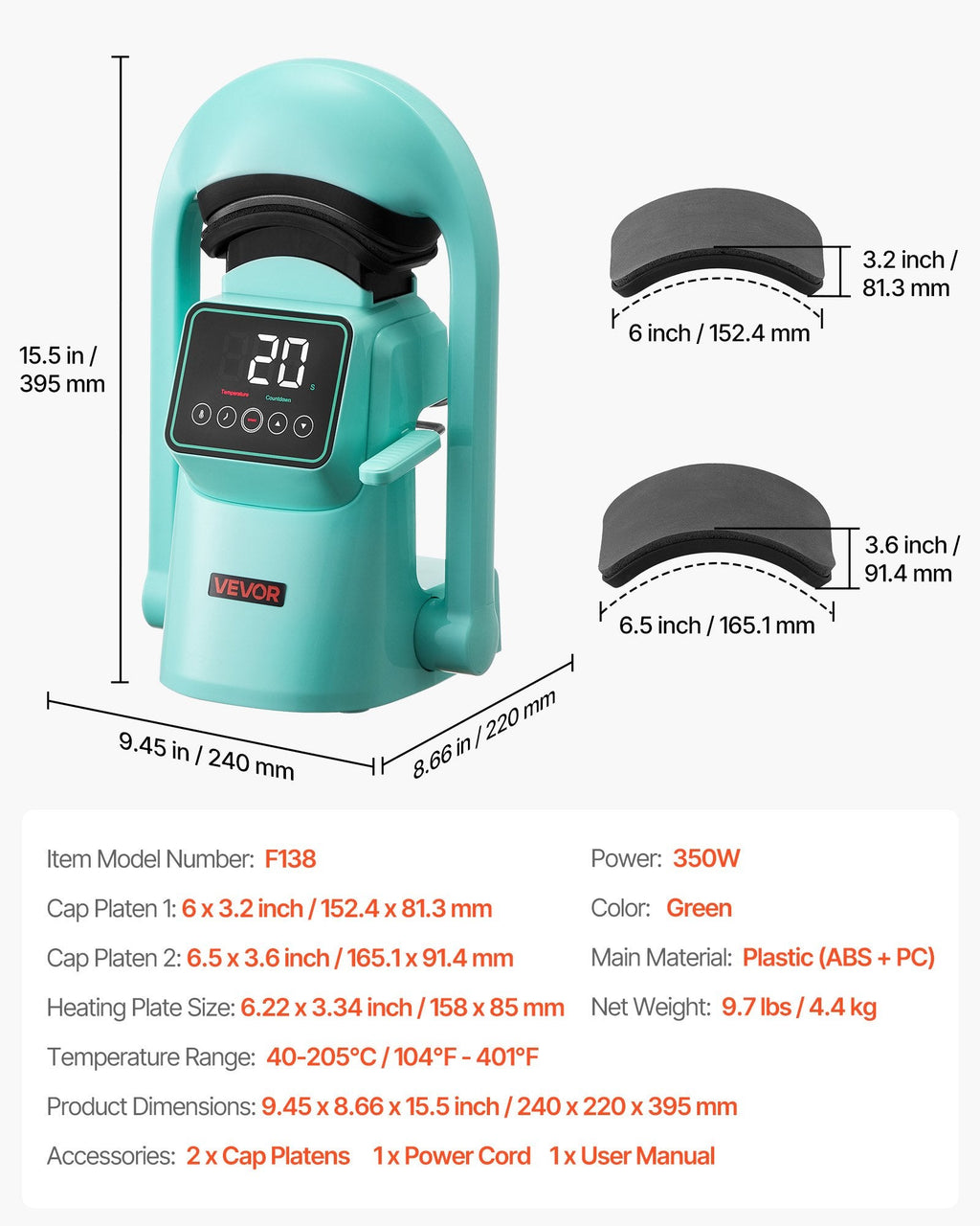 Auto Hat Heat Press Machine, with 2pcs Interchangeable Platens, Sapphire Castor