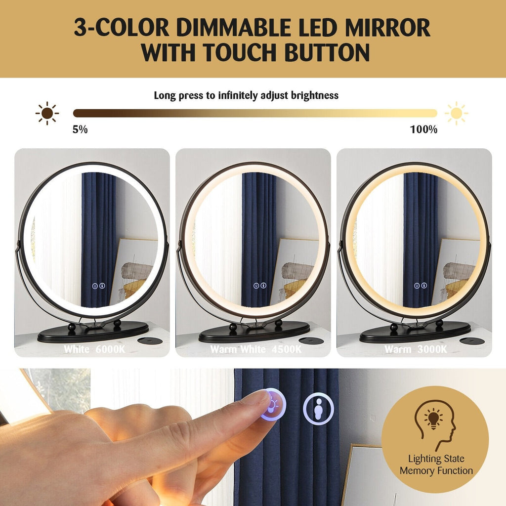 Ensemble coiffeuse avec miroir lumineux 3 couleurs et tabouret rembourré - Blanc