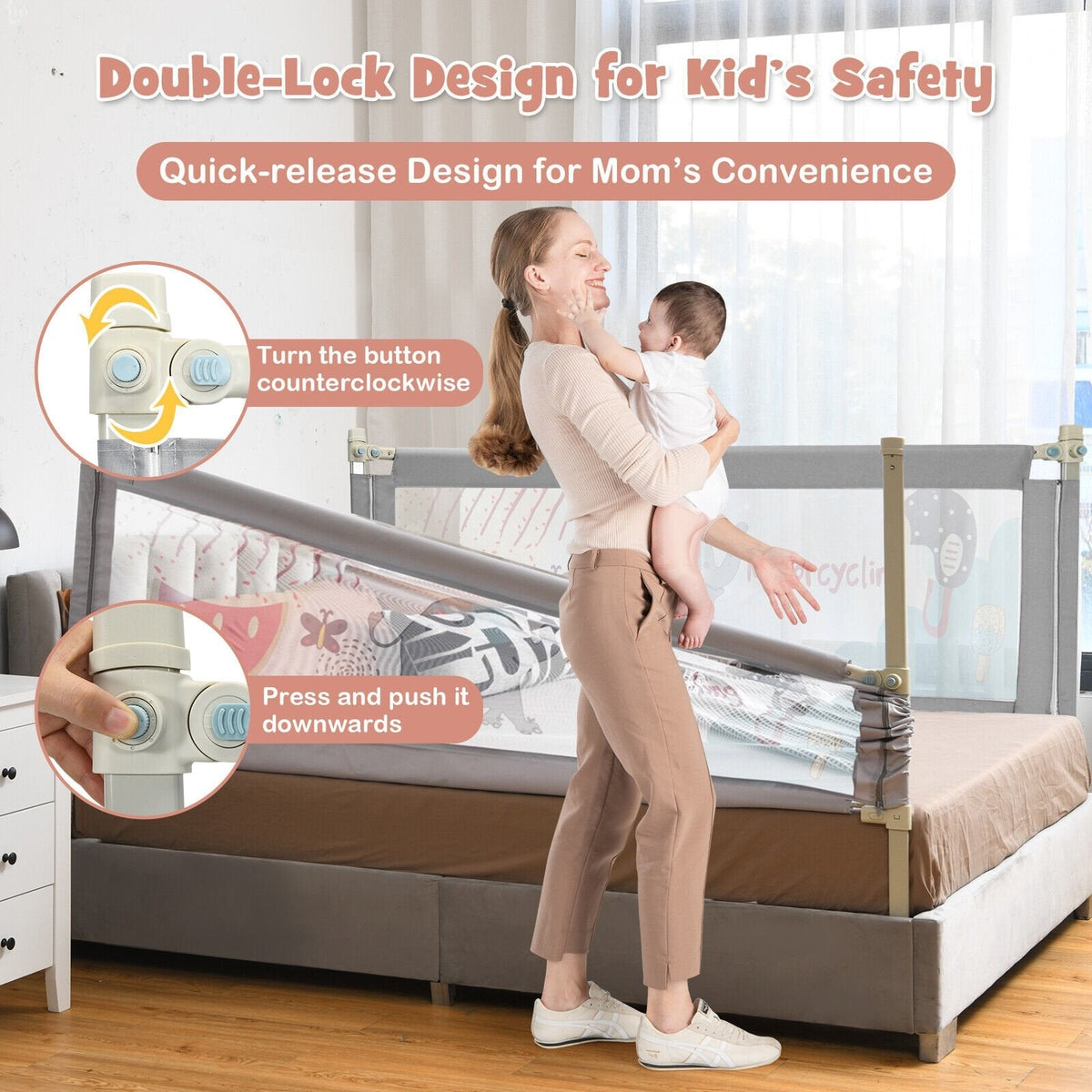 Vertikales Baby-Bettgitter mit Verriegelung-L