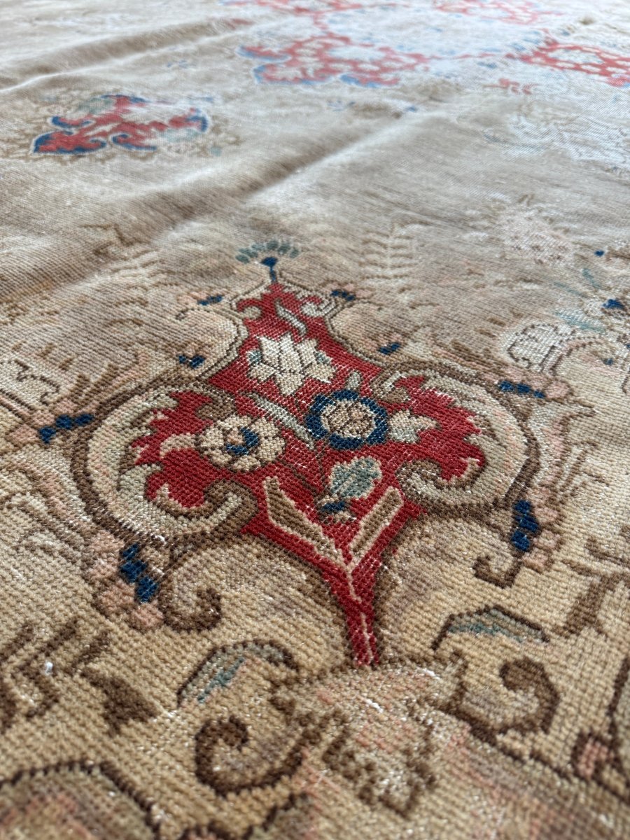 Persian Tabriz Rug — Ruby Florals on Soft Taupe | 7'5" × 11'4"