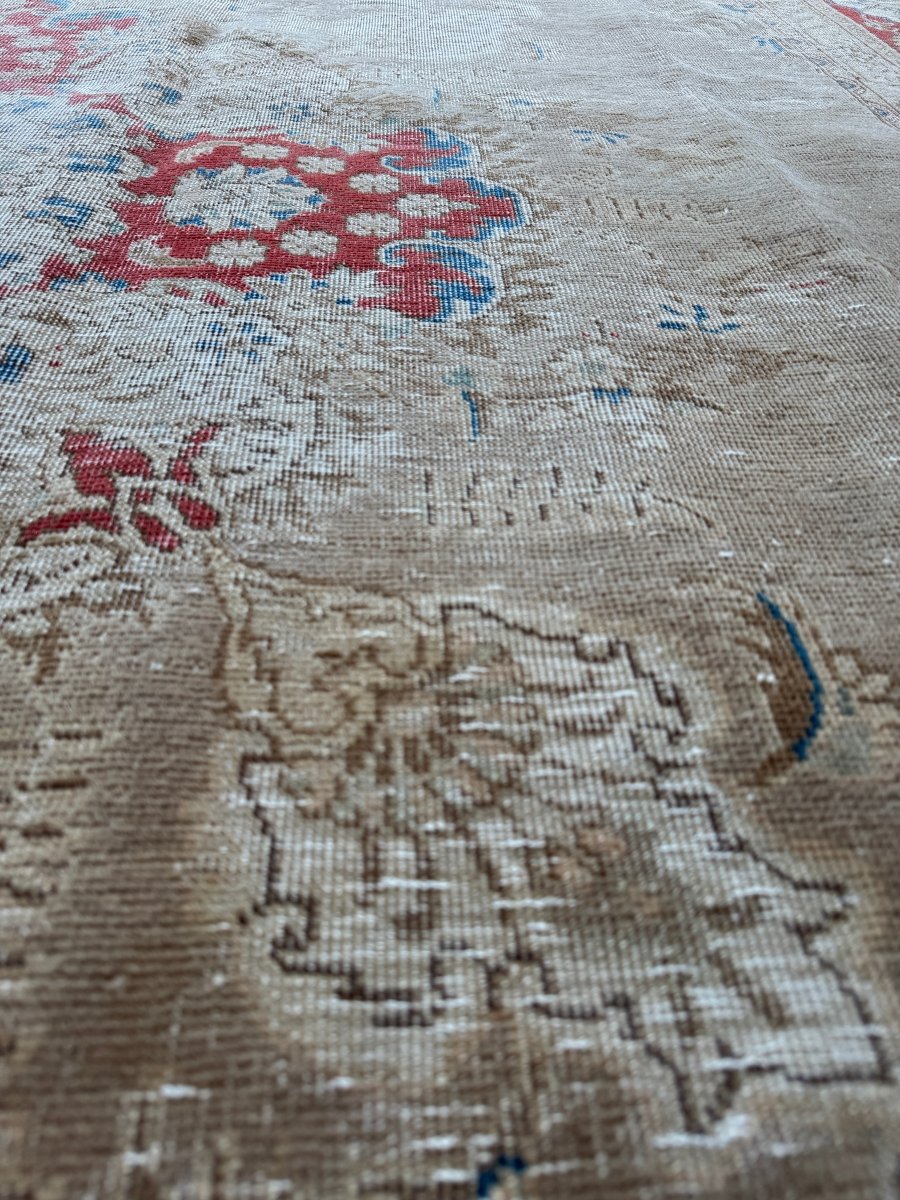 Persian Tabriz Rug — Ruby Florals on Soft Taupe | 7'5" × 11'4"