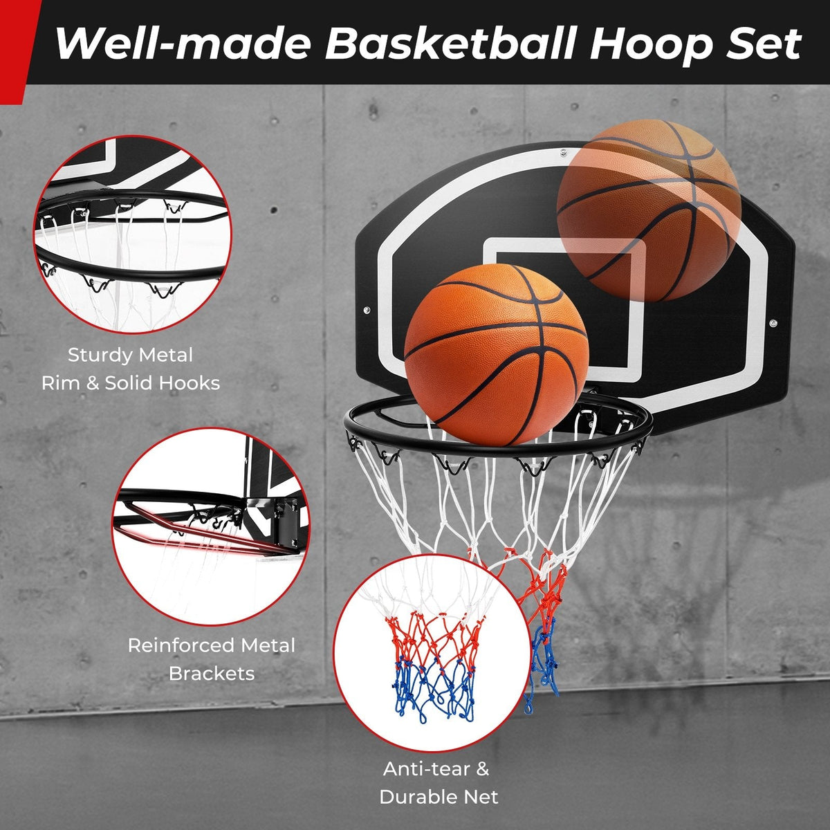 Wandmontiertes Basketball-Set für Kinder, Jugendliche und Erwachsene