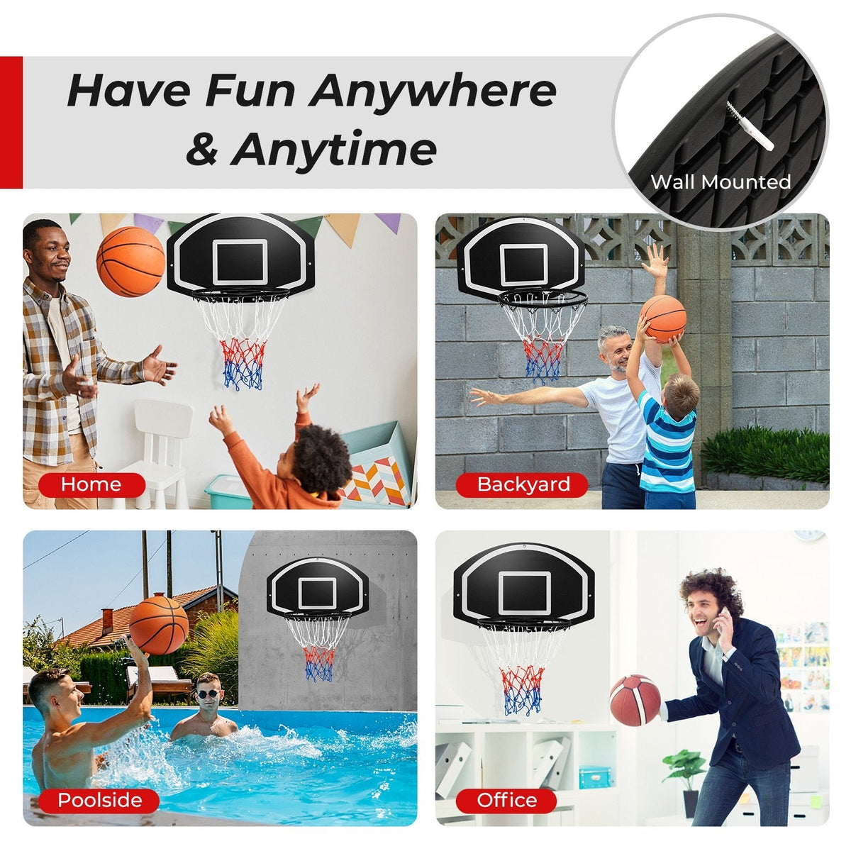 Wandmontiertes Basketball-Set für Kinder, Jugendliche und Erwachsene