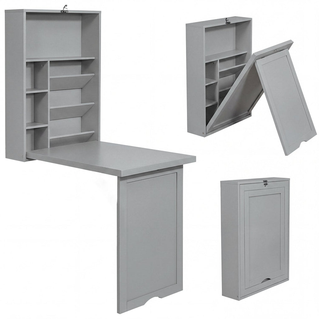 Wandmontierter, klappbarer Schreibtisch – platzsparendes Schwebemodell – Grau