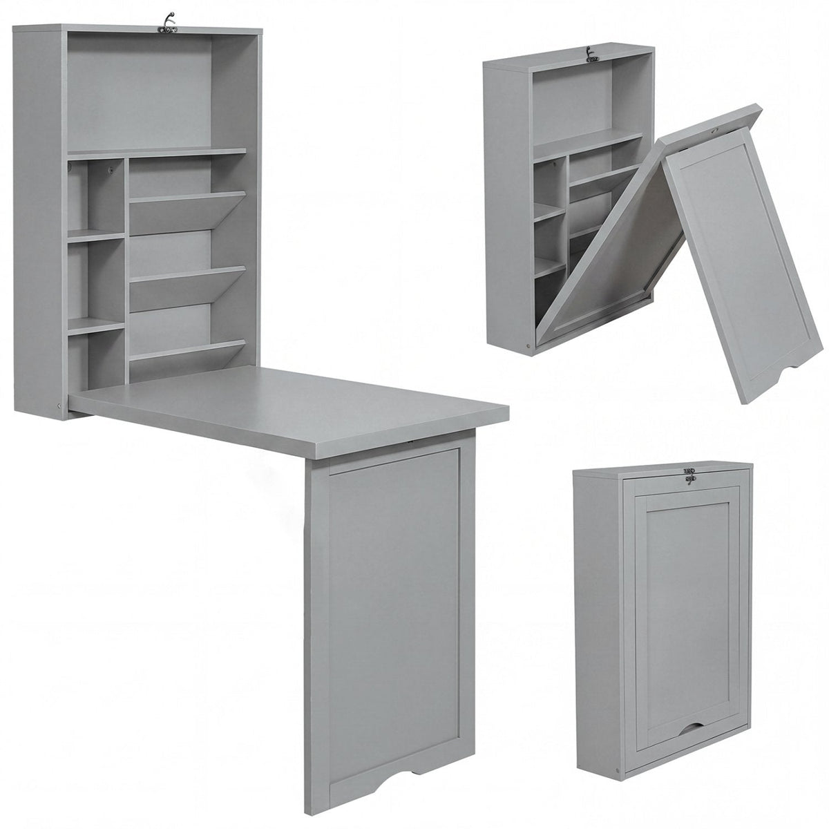 Wandmontierter, klappbarer Schreibtisch – platzsparendes Schwebemodell – Grau