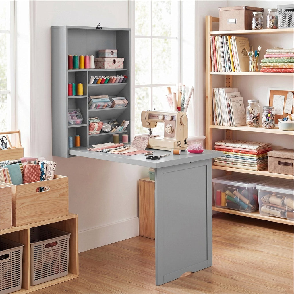 Wandmontierter, klappbarer Schreibtisch – platzsparendes Schwebemodell – Grau