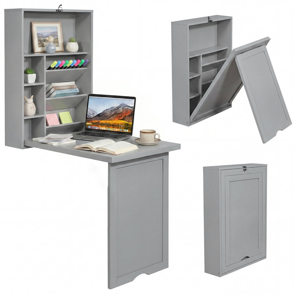 Wandmontierter, klappbarer Schreibtisch – platzsparendes Schwebemodell – Grau
